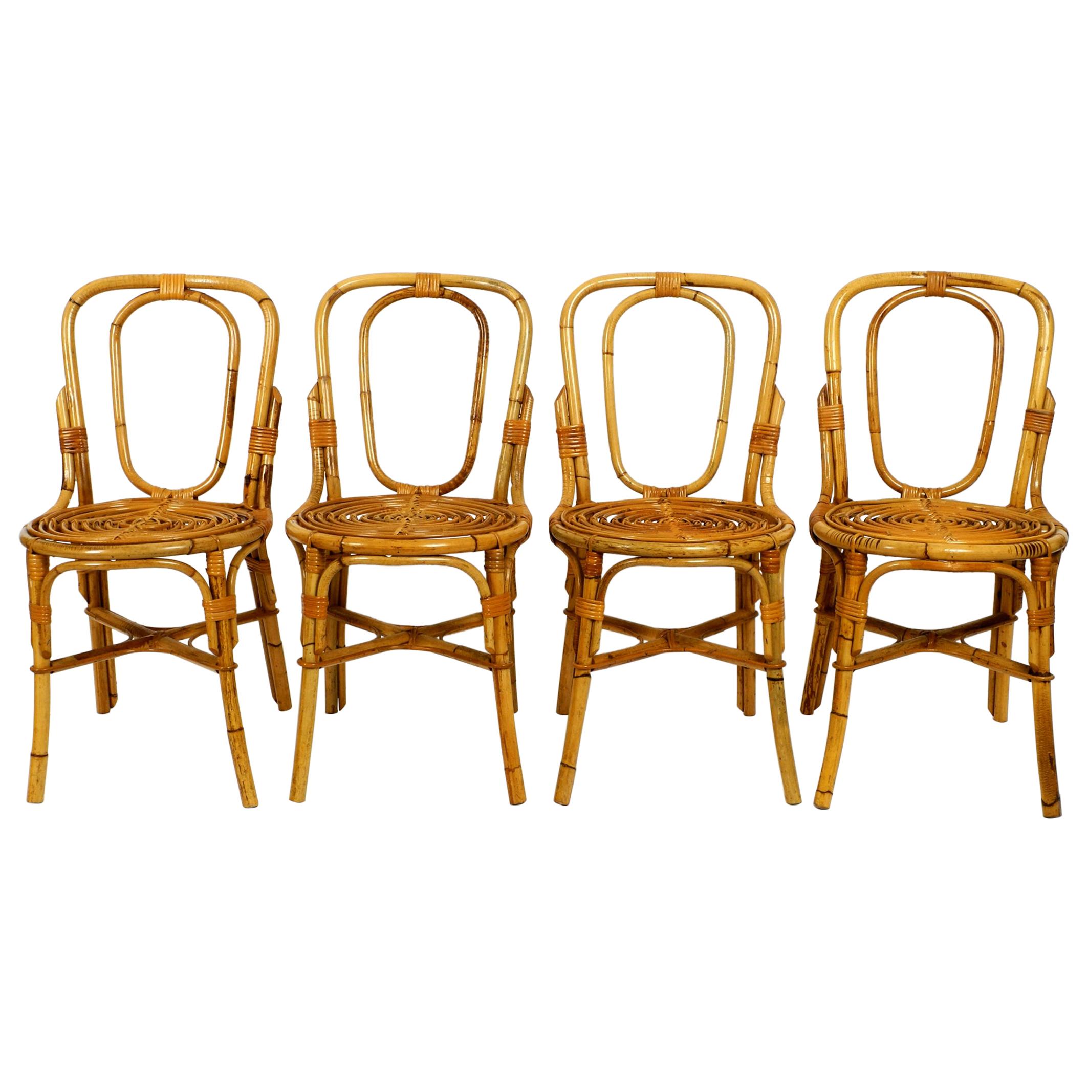 Four 1960s Italian Bamboo Dining Room Chairs in a Very Good Vintage Condition