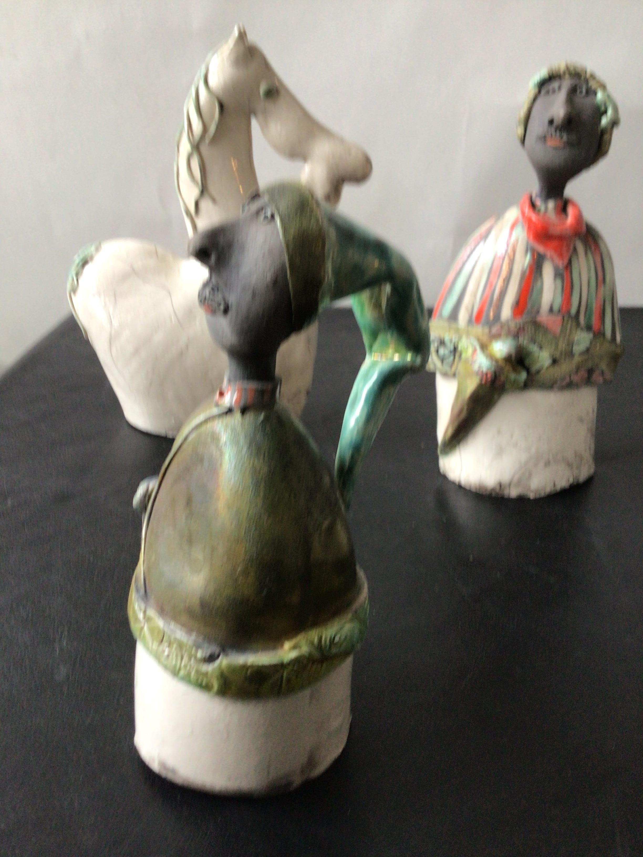 Four 1960s Italian Ceramic Sculptures of Men and Horses For Sale 7