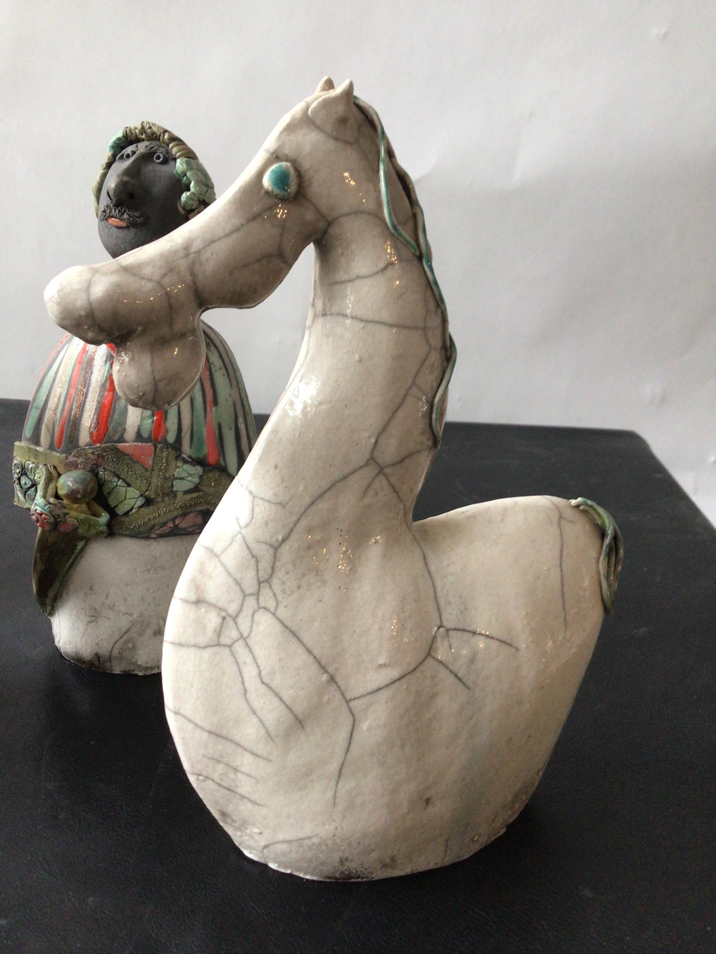 Four 1960s Italian Ceramic Sculptures of Men and Horses For Sale 8
