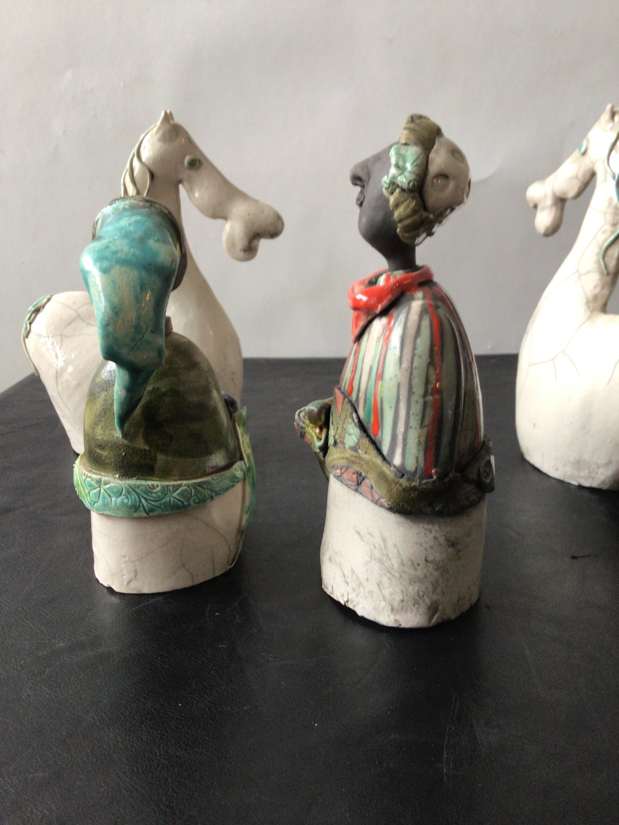 Four 1960s Italian Ceramic Sculptures of Men and Horses For Sale 4