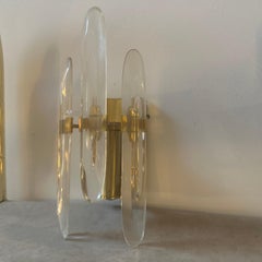 Four 1960s Mid-Century Modern Brass and Glass Wall Sconces By Gaetano Sciolari