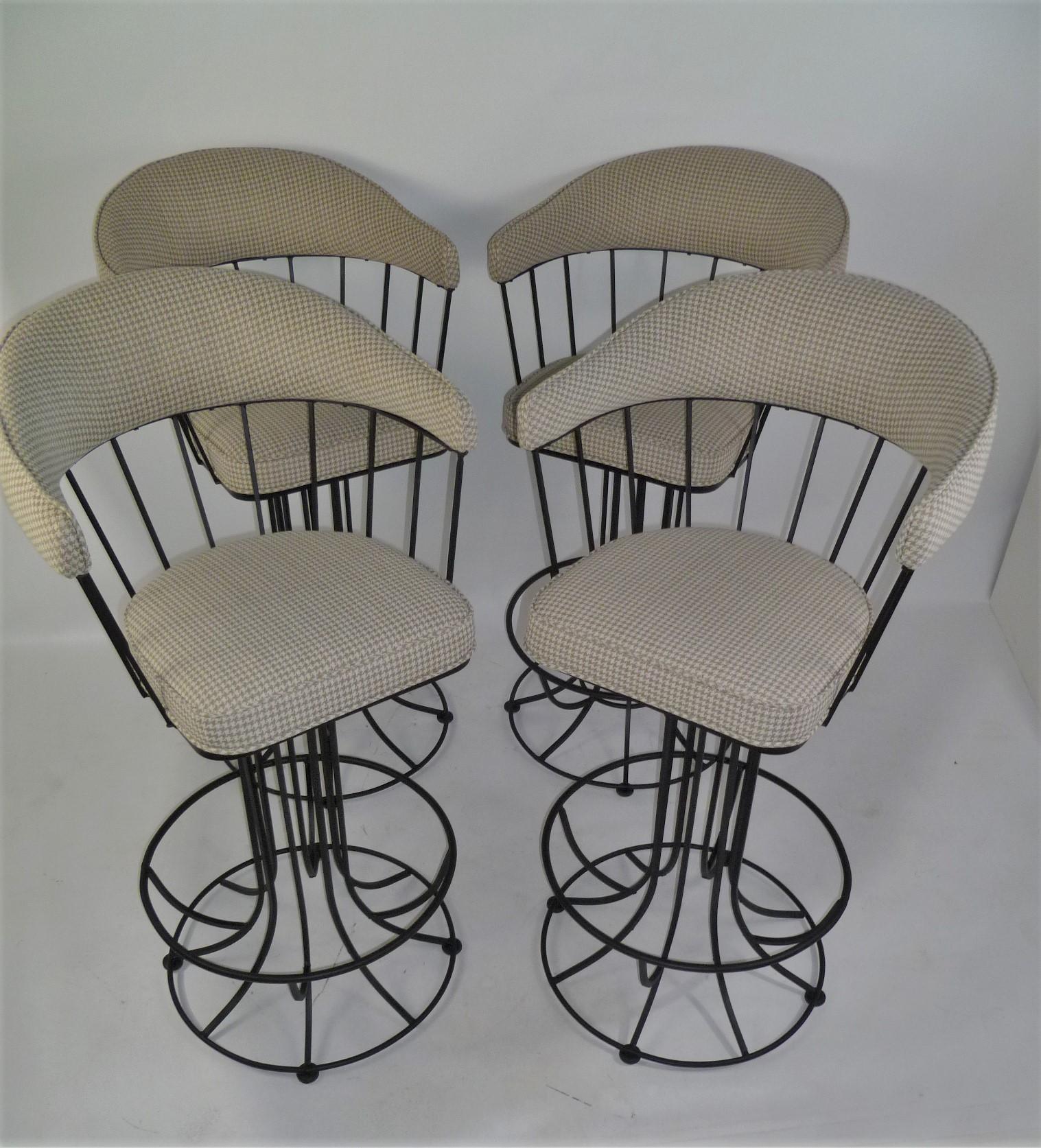 Four 1960s Swiveling Bar Stools Upholstered in Houndstooth Anton Lorenz Inspired 5