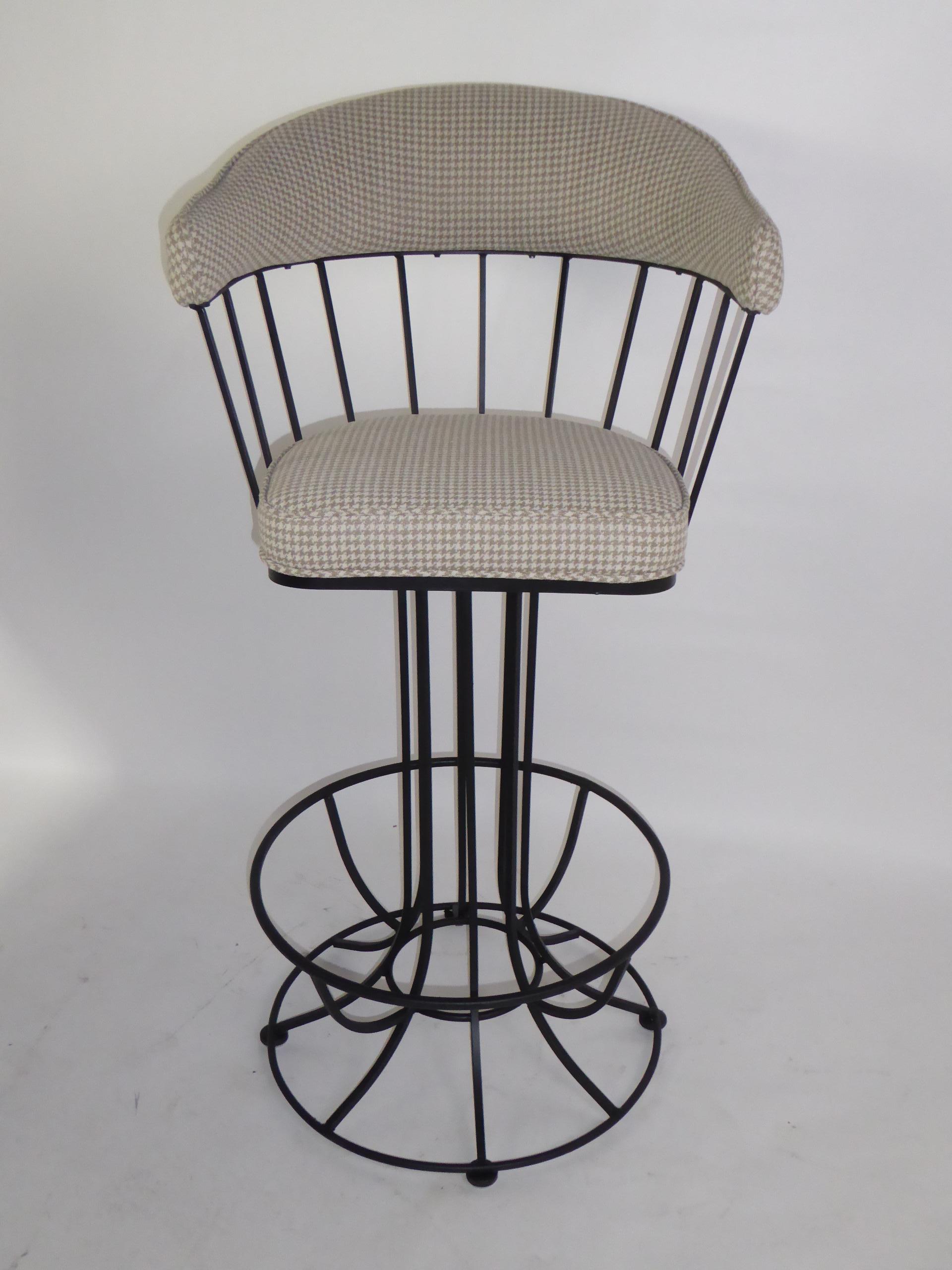 American Four 1960s Swiveling Bar Stools Upholstered in Houndstooth Anton Lorenz Inspired