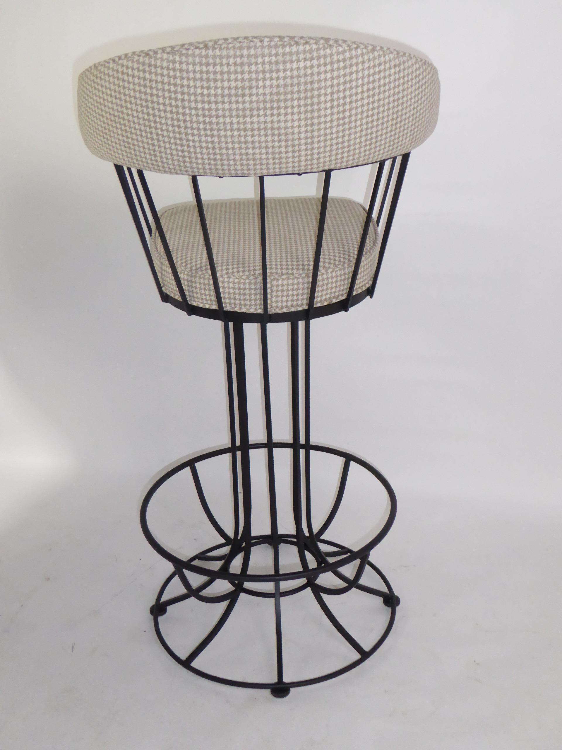 Mid-20th Century Four 1960s Swiveling Bar Stools Upholstered in Houndstooth Anton Lorenz Inspired