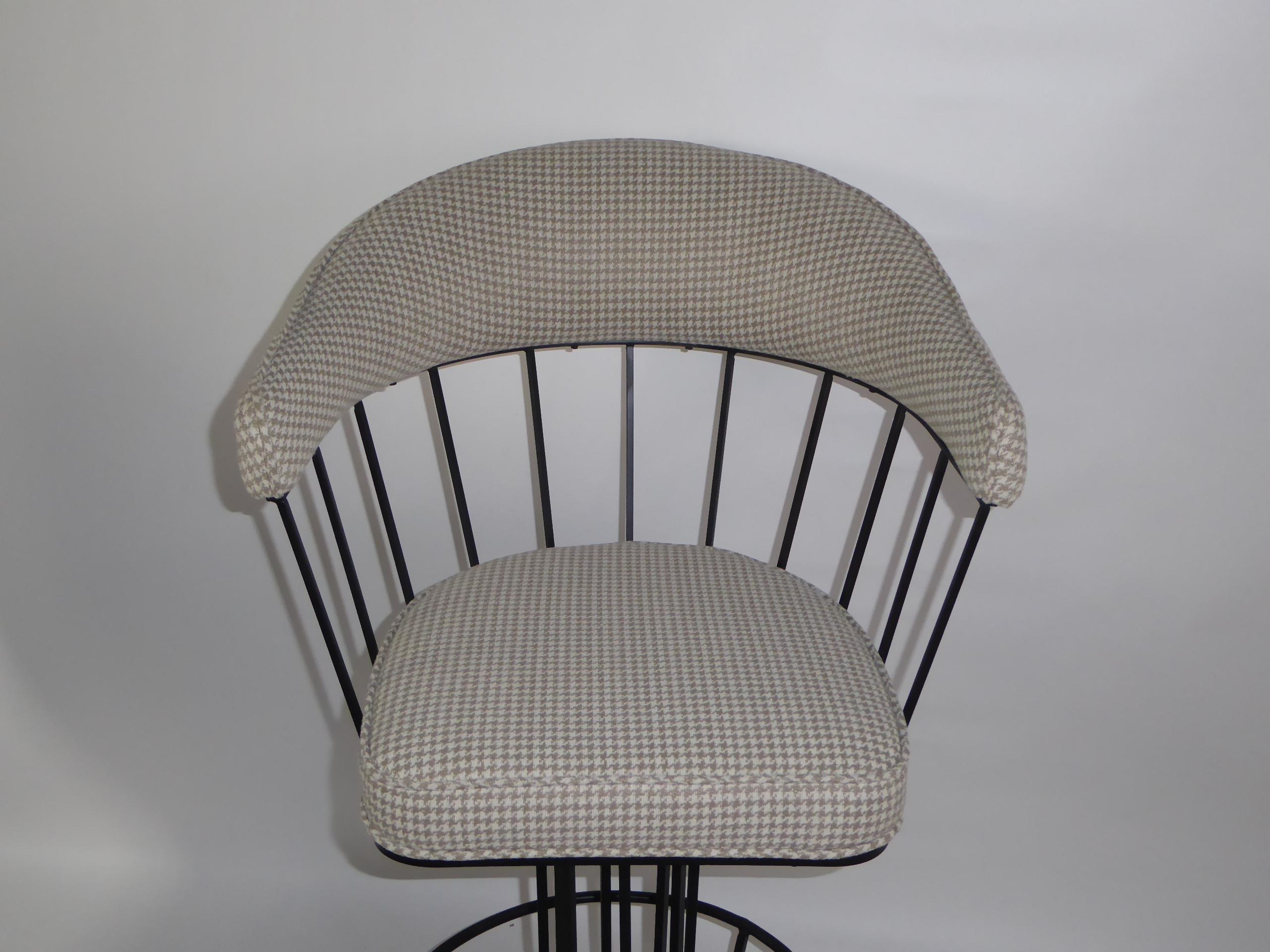 Four 1960s Swiveling Bar Stools Upholstered in Houndstooth Anton Lorenz Inspired 1
