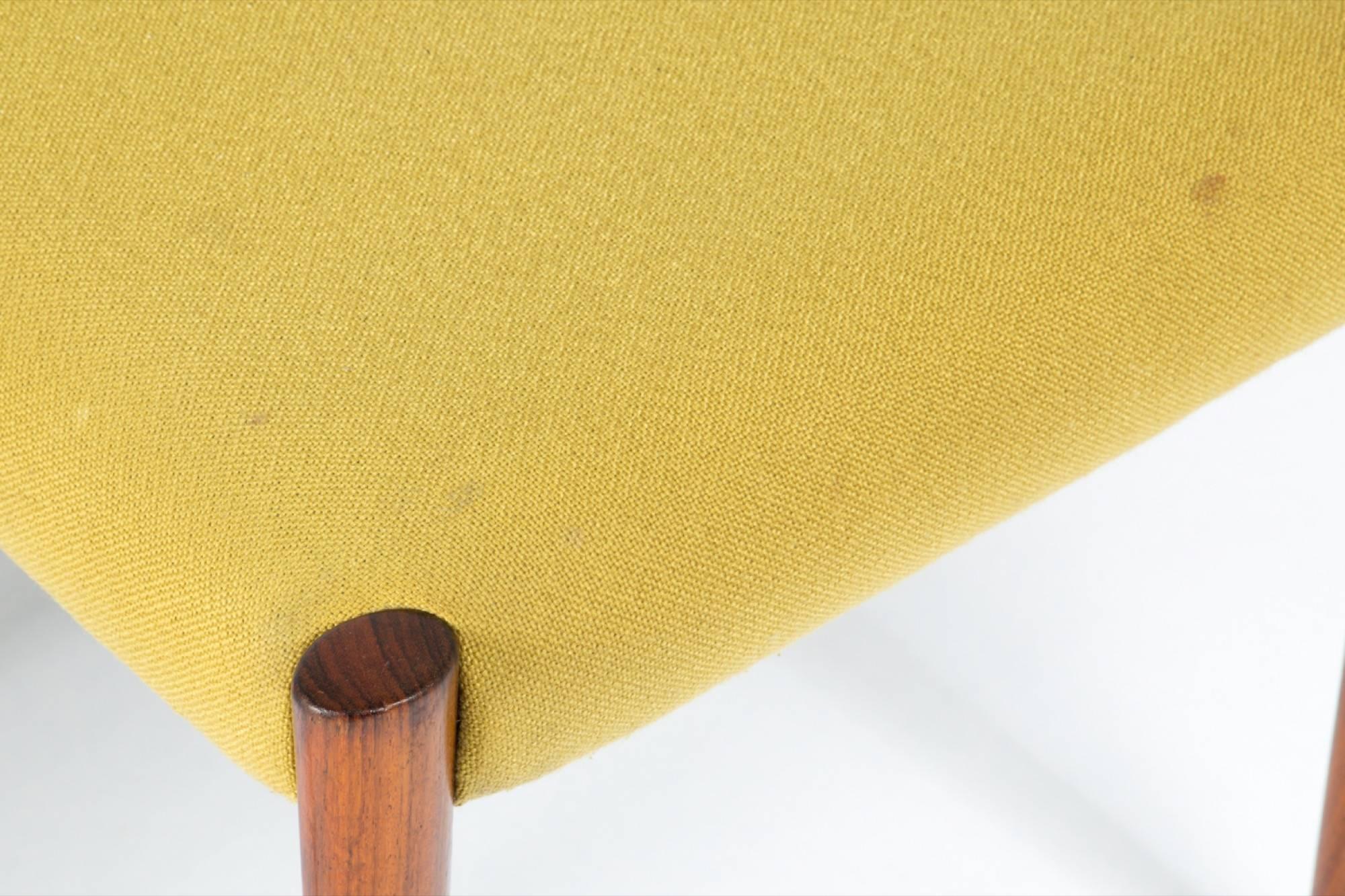 Mid-Century Modern Four 1960s Yellow Fabric Rosewood Danish Modern Chairs