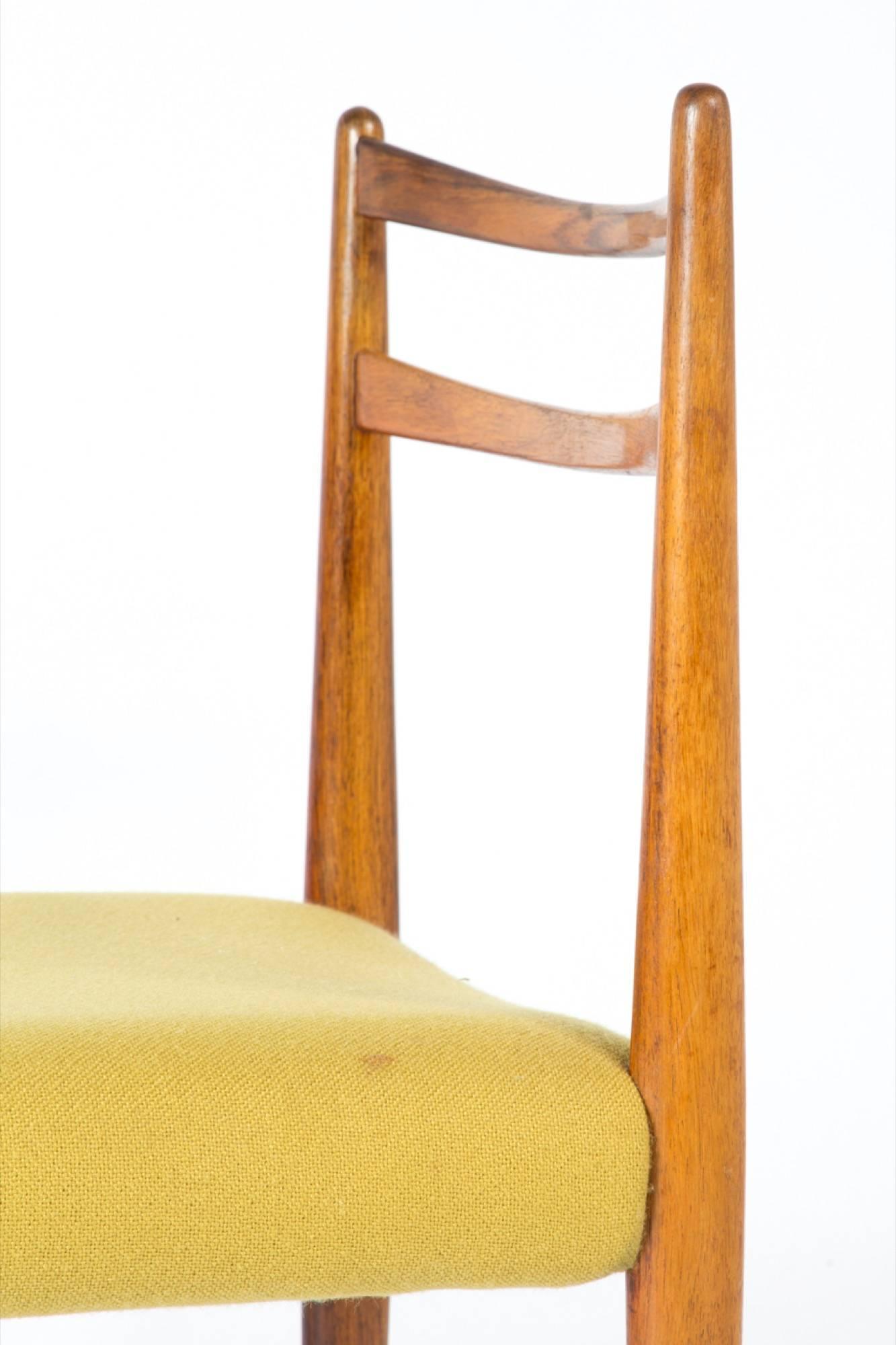 Four 1960s Yellow Fabric Rosewood Danish Modern Chairs 1