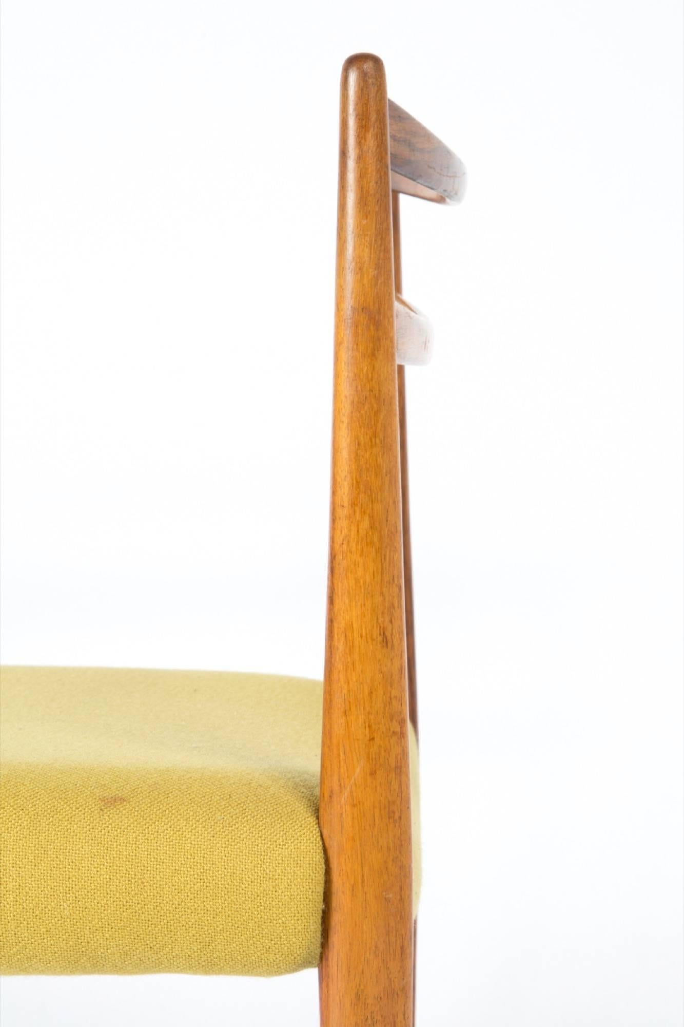 Four 1960s Yellow Fabric Rosewood Danish Modern Chairs 2