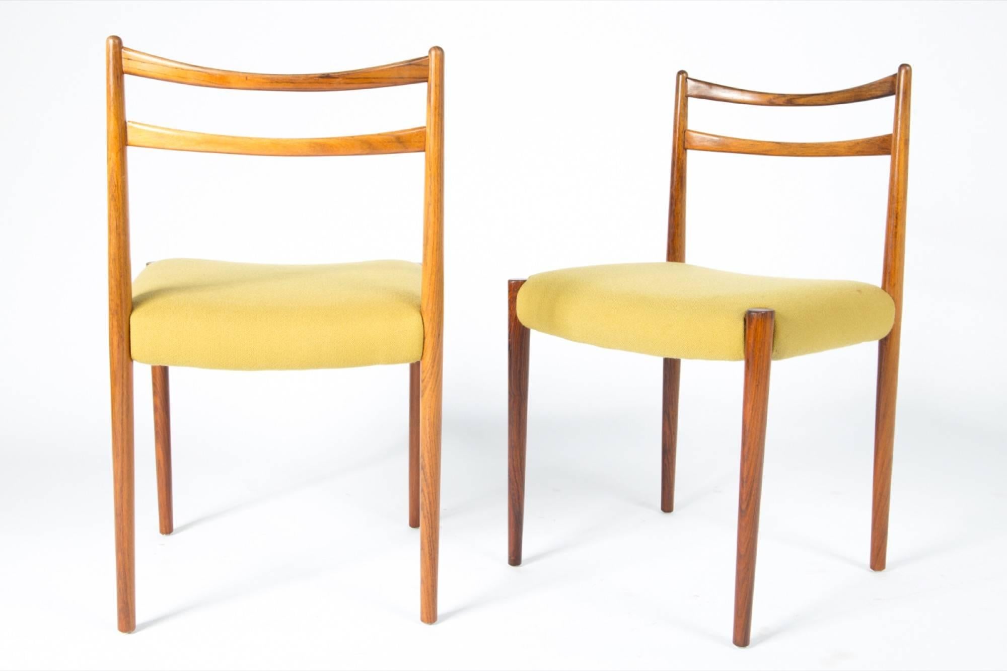 Four 1960s Yellow Fabric Rosewood Danish Modern Chairs 3