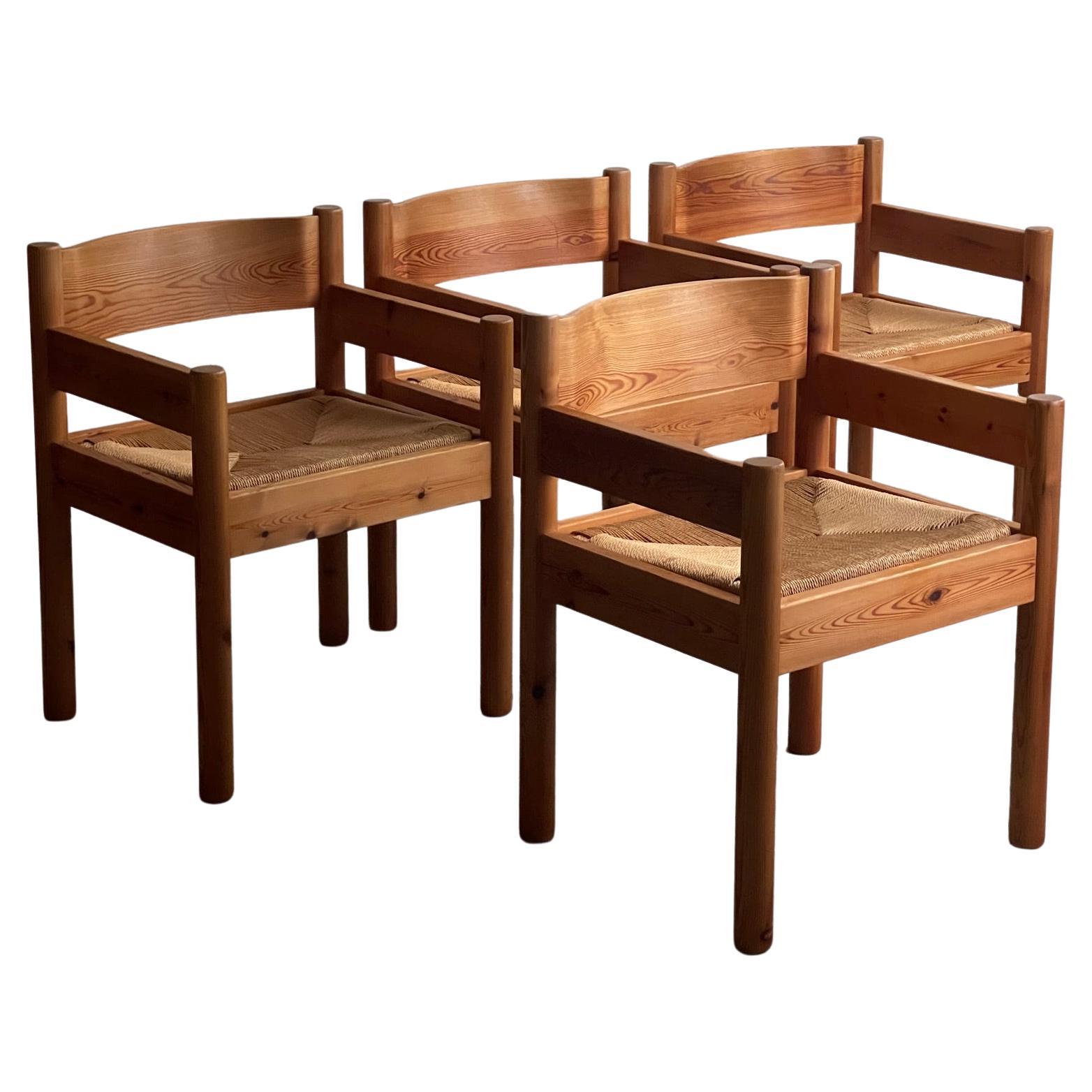 Very rare Friis & Moltke dining chairs Denmark 1970, solid pine and paper cord.