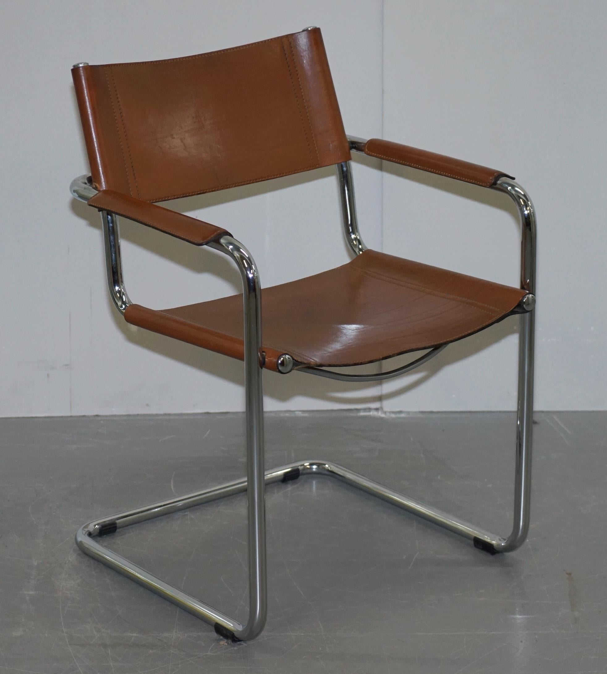 Four 1970s Matteo Grassi MG5 Marcel Breuer Cognac Brown Leather Armchairs 4 5