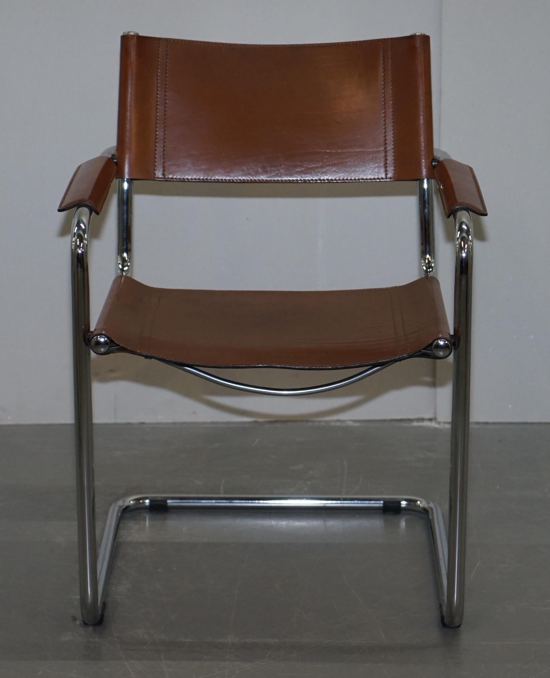 Four 1970s Matteo Grassi MG5 Marcel Breuer Cognac Brown Leather Armchairs 4 7