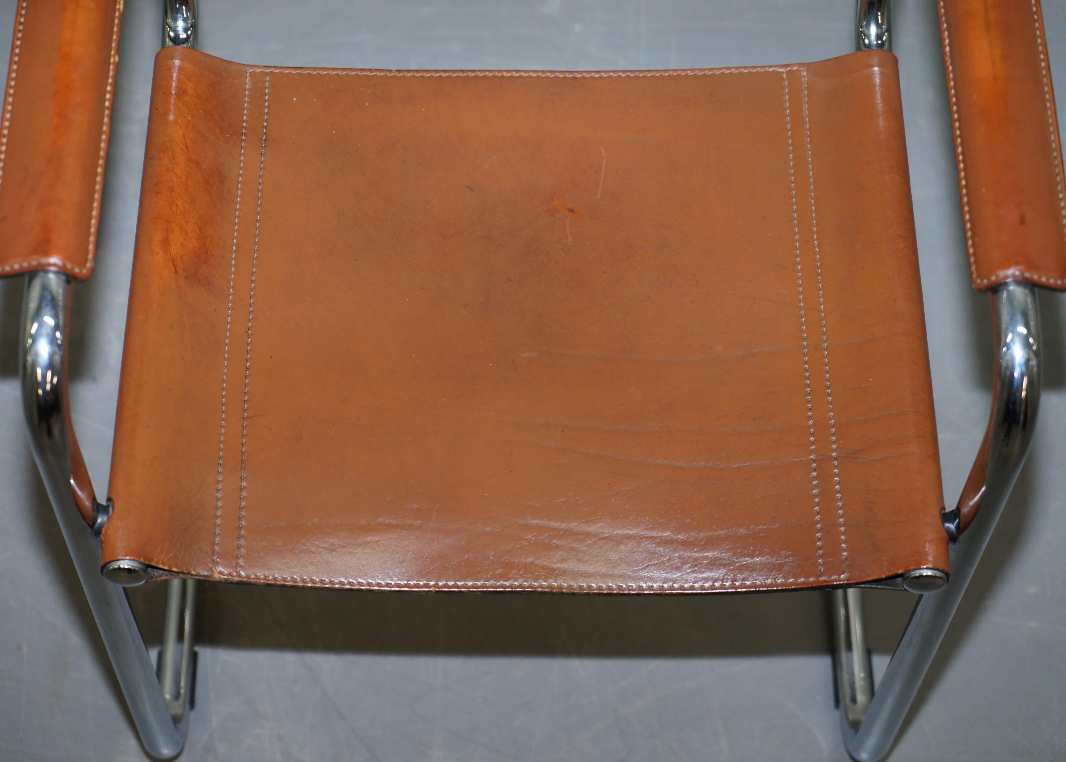 Four 1970s Matteo Grassi MG5 Marcel Breuer Cognac Brown Leather Armchairs 4 9