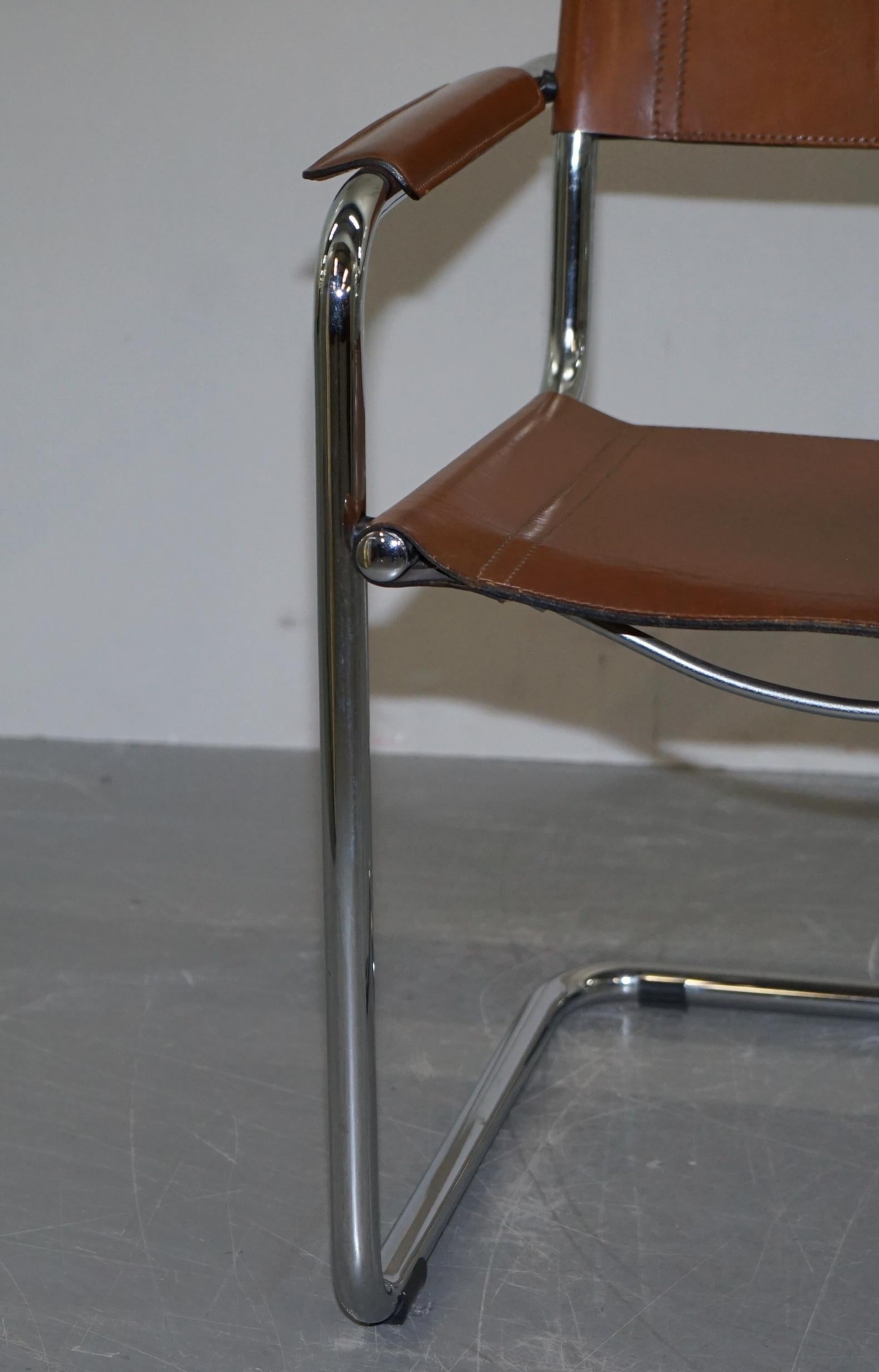 Late 20th Century Four 1970s Matteo Grassi MG5 Marcel Breuer Cognac Brown Leather Armchairs 4