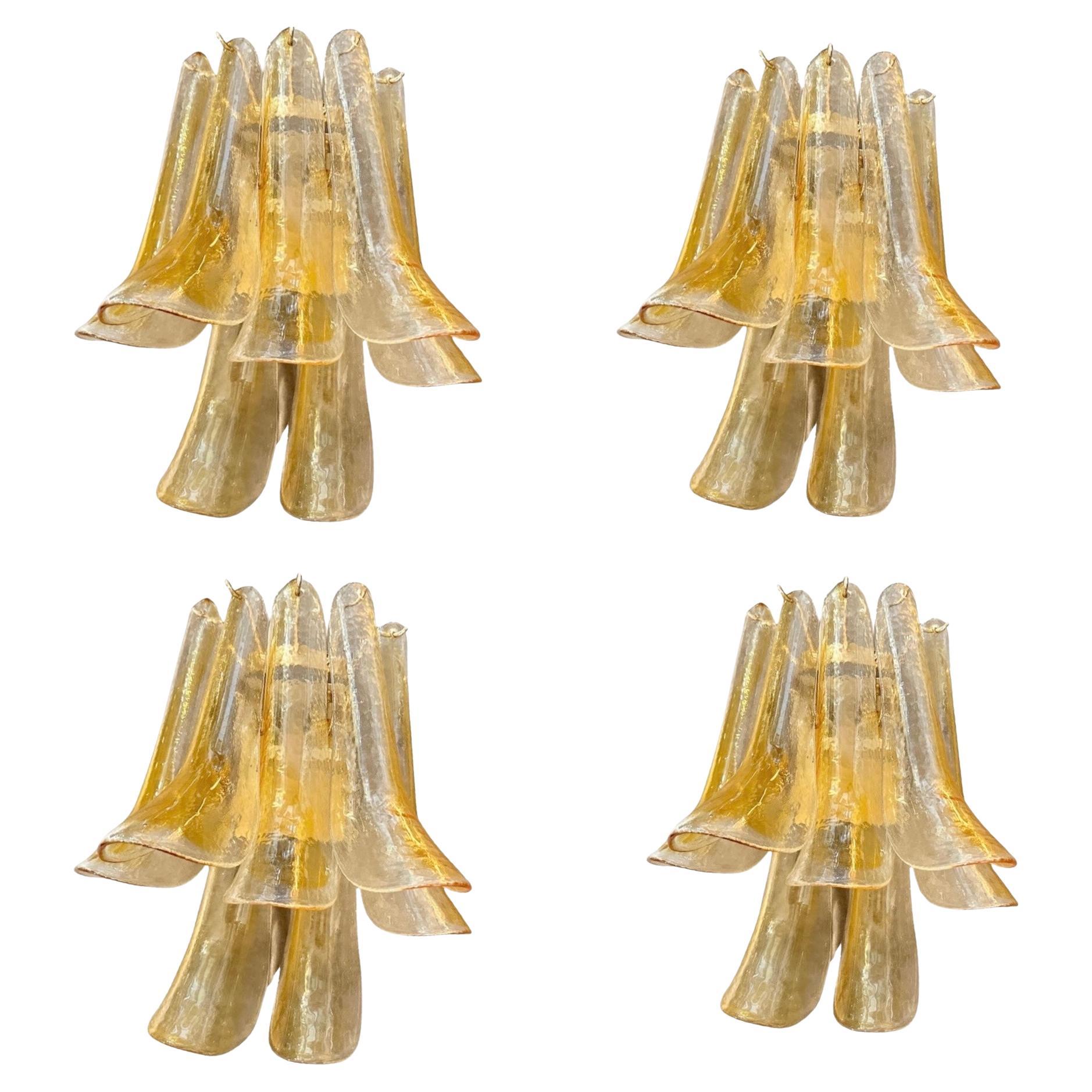 Four 1970s Mid-Century Modern Murano Glass Petal Wall Sconces by La Murrina