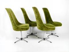 Four 1970s Space Age Rotatable Chairs by Lübke with Original Green Velvet Cover