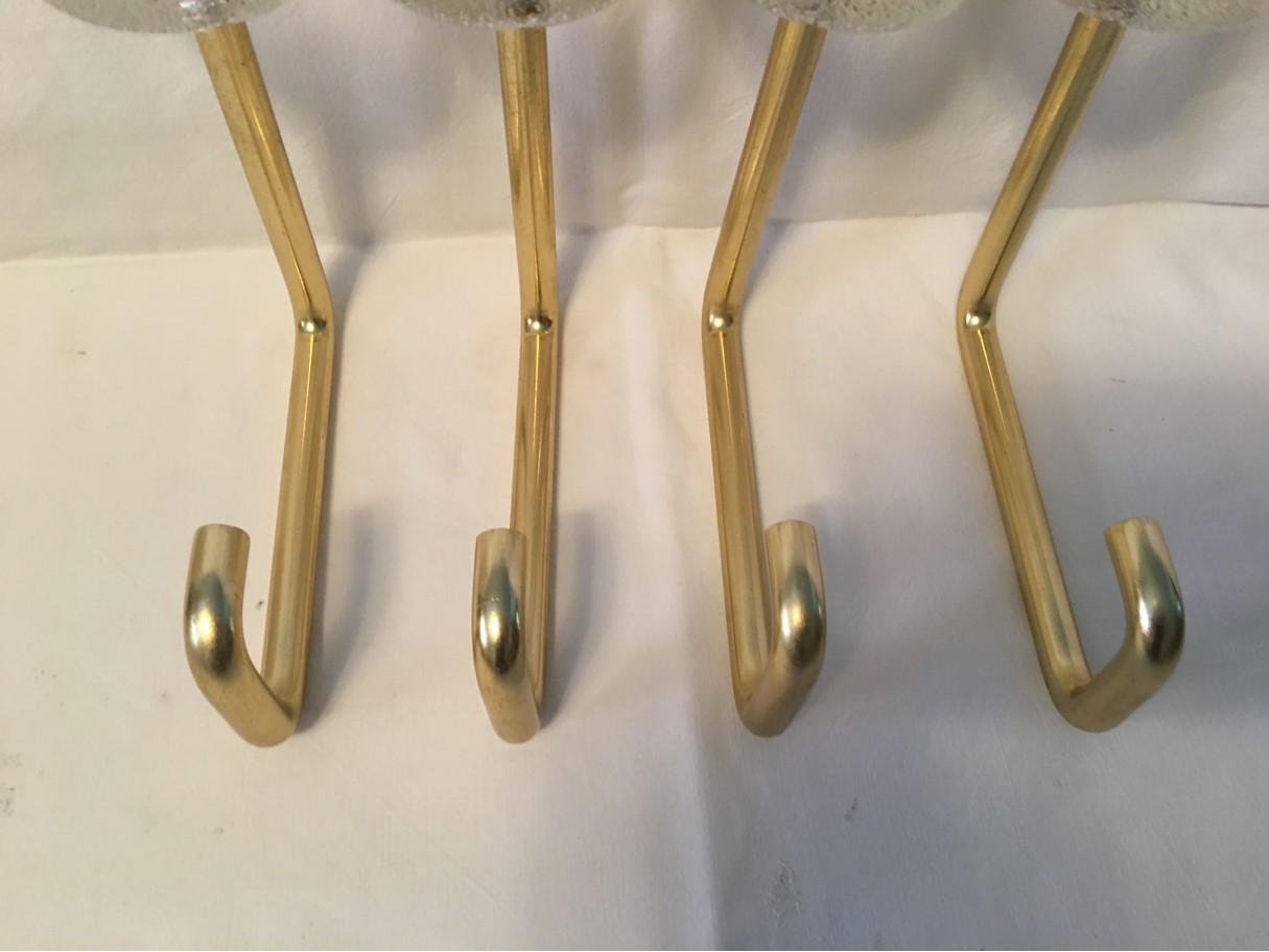 German Four 1970s Wall Hooks Glass and Aluminum For Sale