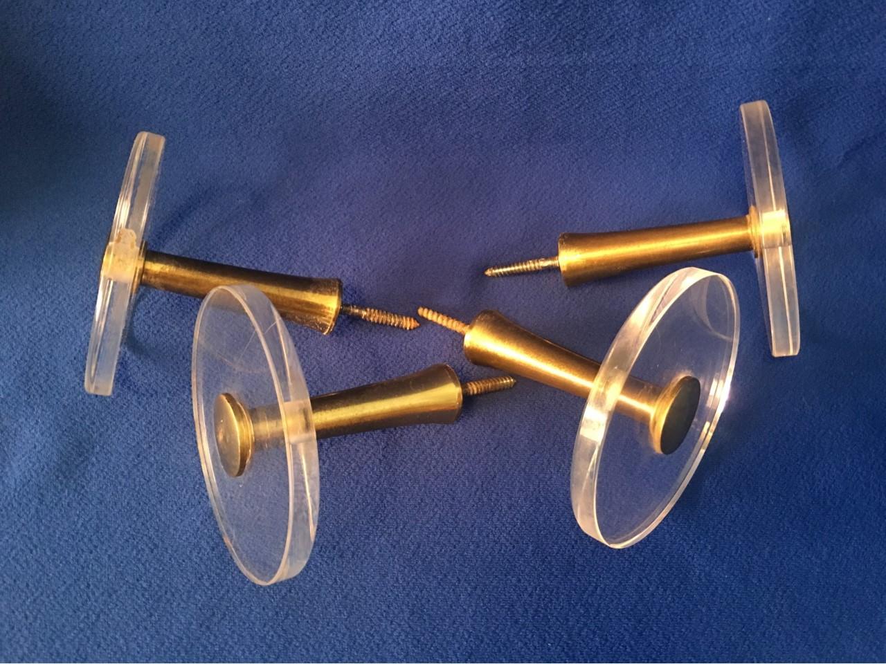 German Four 1970s Wall Hooks of Lucite and Brass