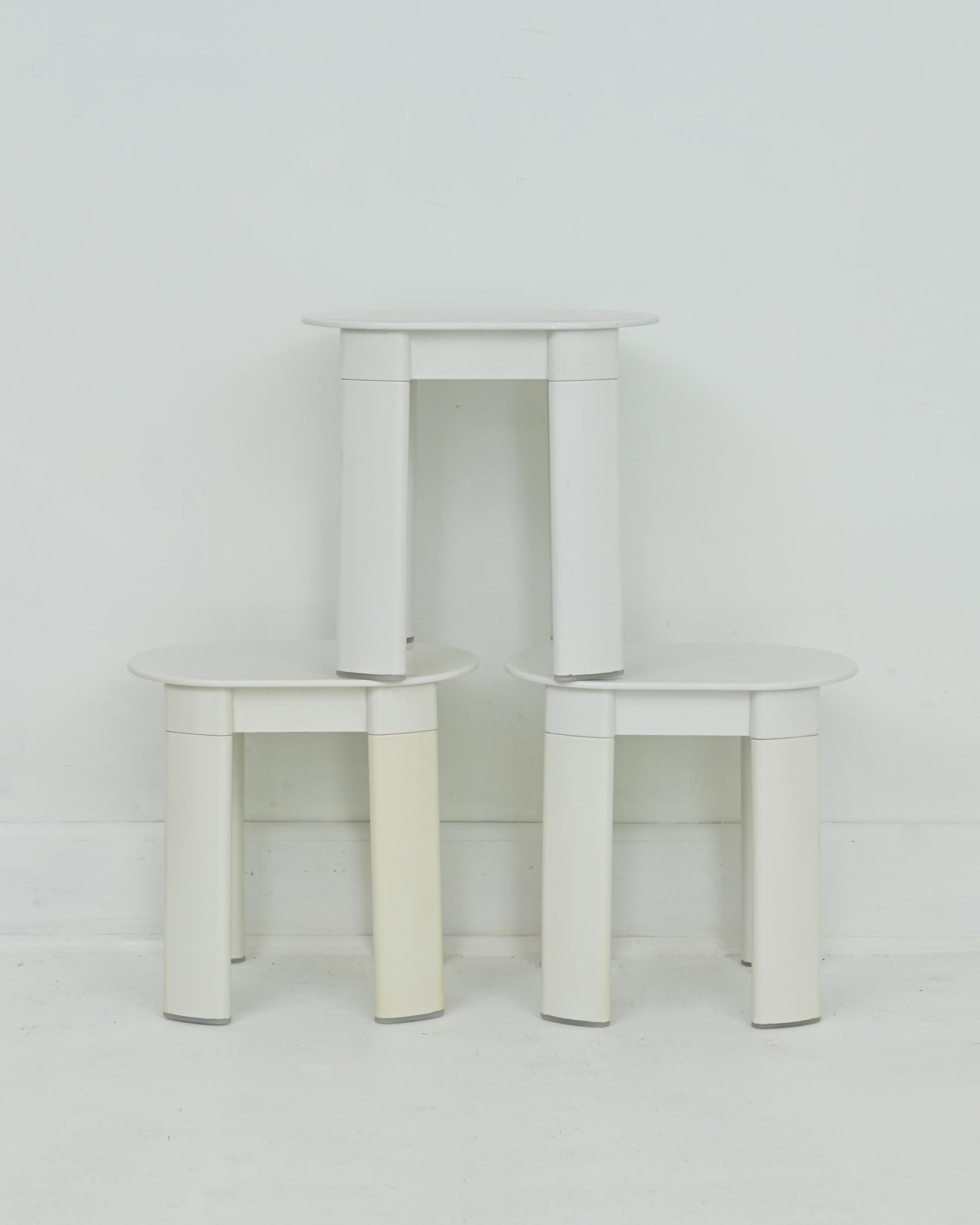 16” high x 16.5” wide x 10.5” deep 
Space Age 4-Legged Stool or Side Table by Olaf von Bohr for GEDY. Made in Italy. Four available and sold separately. Each have light wear consistent with age and use. Legs can be removed for easier shipping. 

7