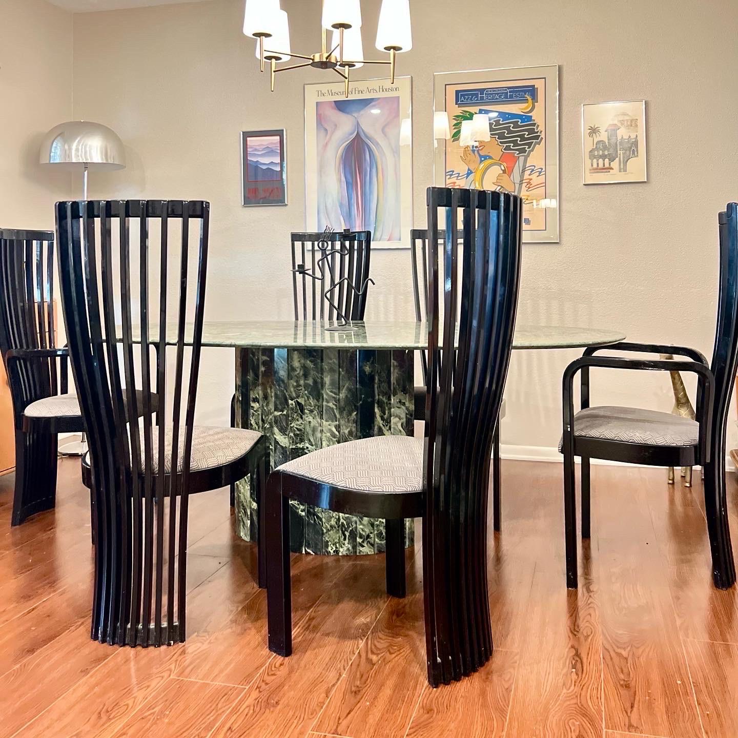 Post-Modern Four 1980s Italian Black Lacquered Dining Chairs by Spa Tonon for Roche Bobois