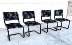 Four 1980s Post Modern Black Tubular Cantilever Chairs by Douglas Furniture