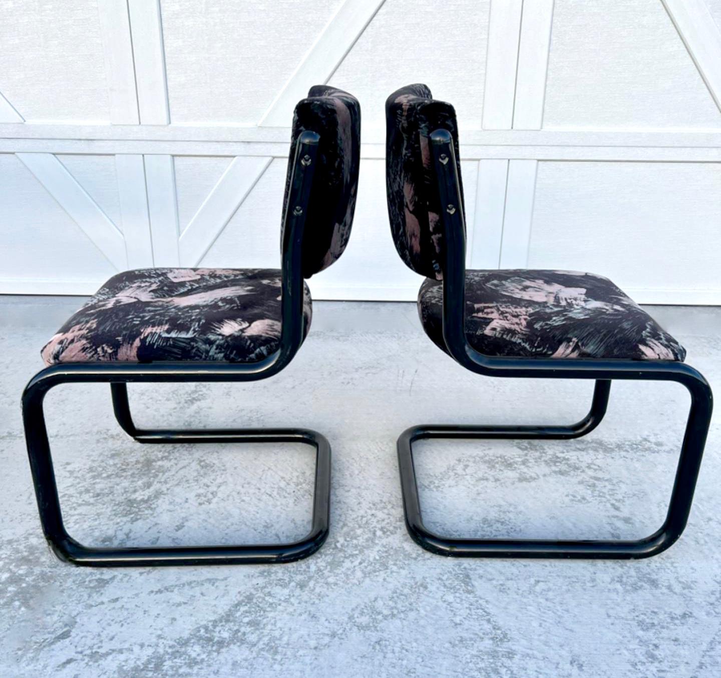 Post-Modern Four 1980s Post Modern Black Tubular Cantilever Chairs by Douglas Furniture 