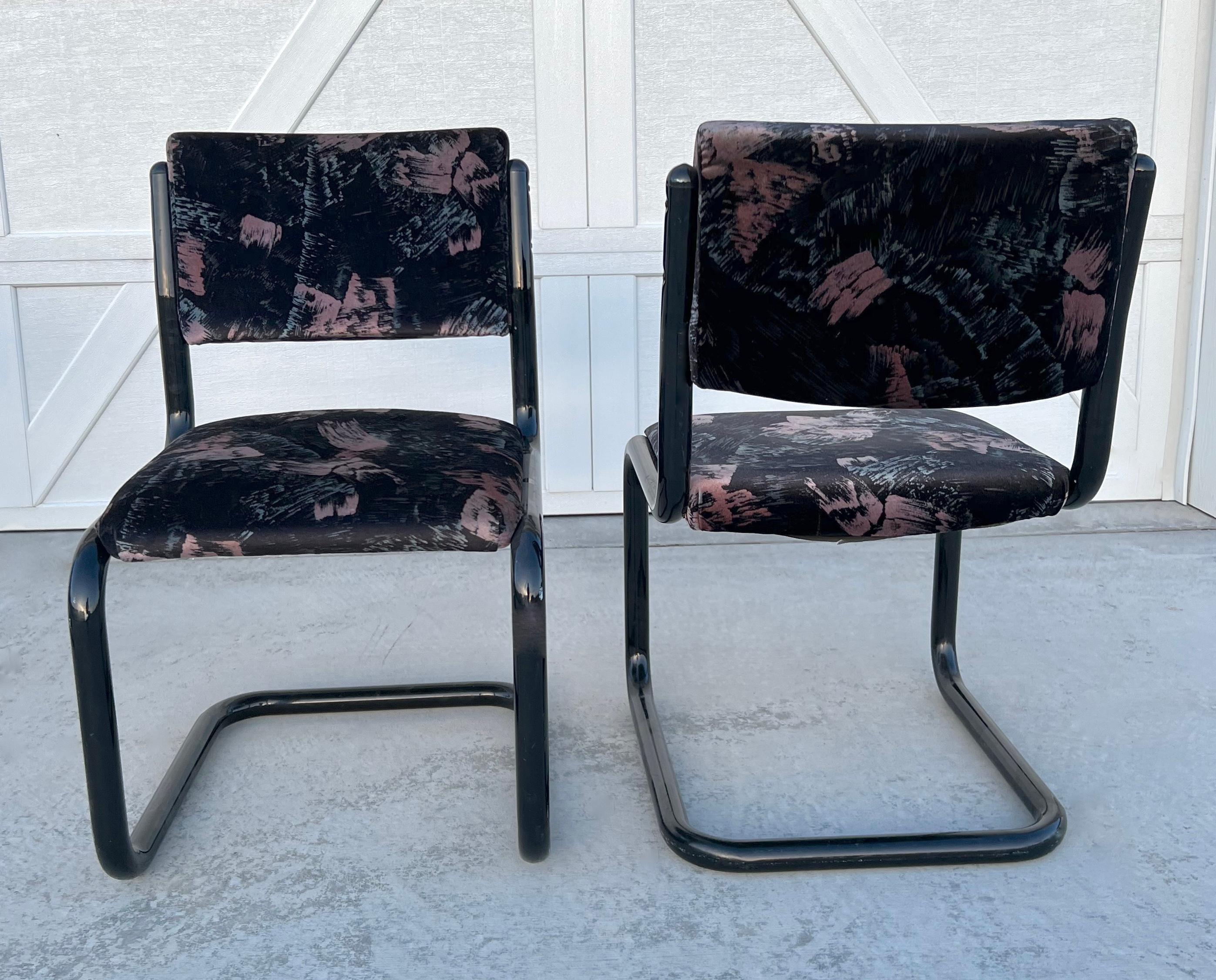 American Four 1980s Post Modern Black Tubular Cantilever Chairs by Douglas Furniture 