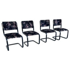 Four 1980s Post Modern Black Tubular Cantilever Chairs by Douglas Furniture