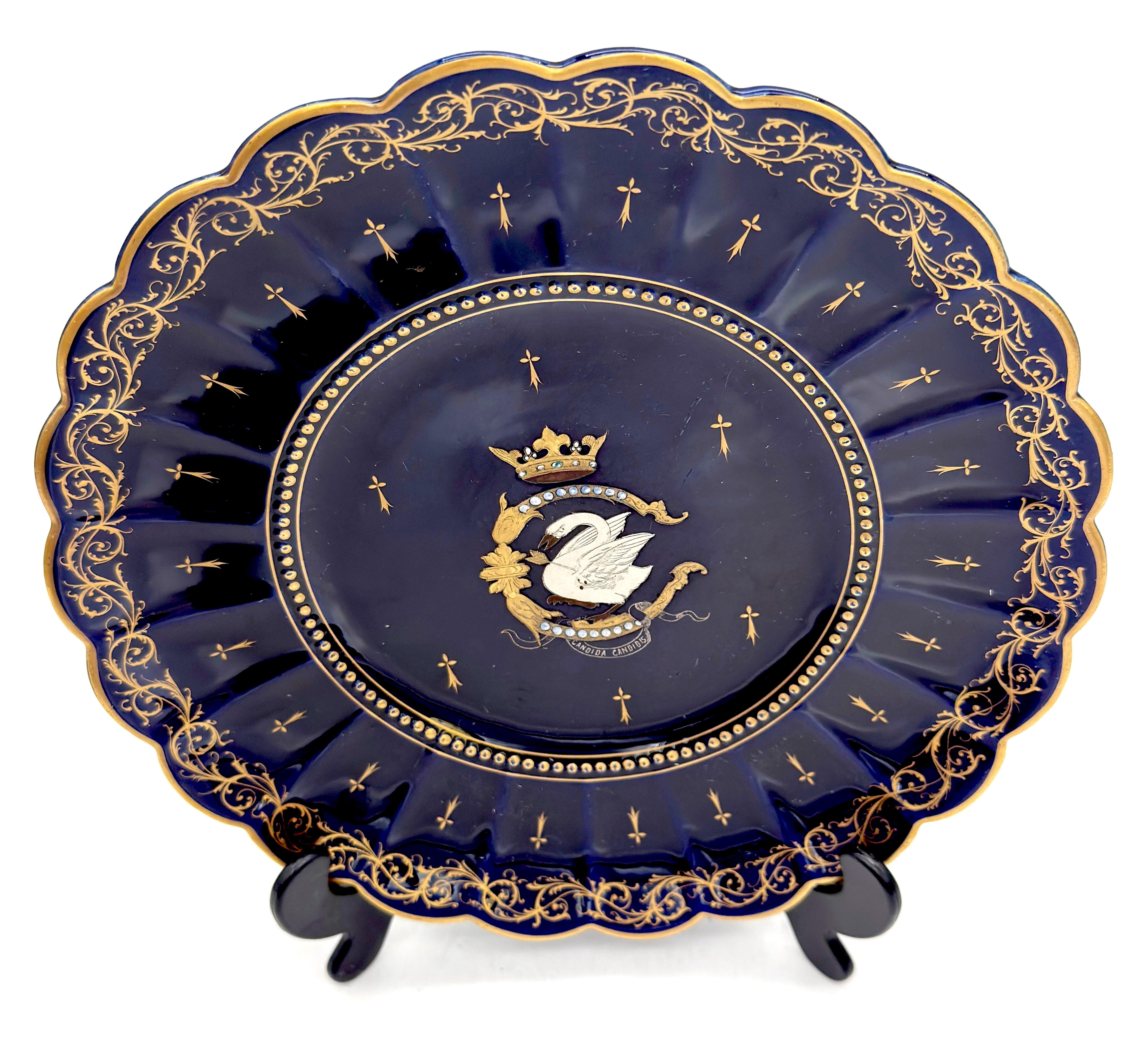19th Century Four 19th C. French Armorial Cobalt & Gilt Plates Attributed to Limoges For Sale