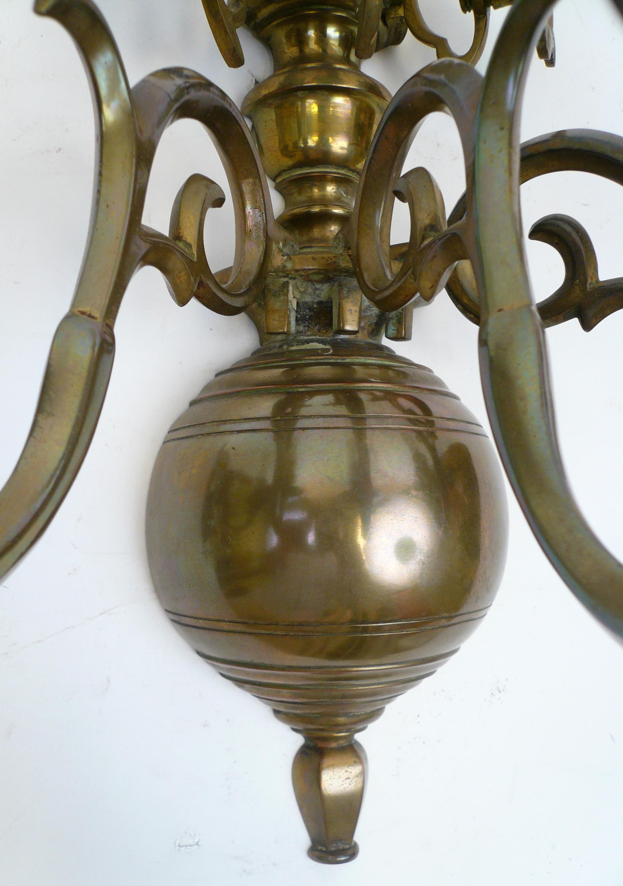 Four 19th Century Classic Dutch Baroque Style Brass Three-Light Sconces 1