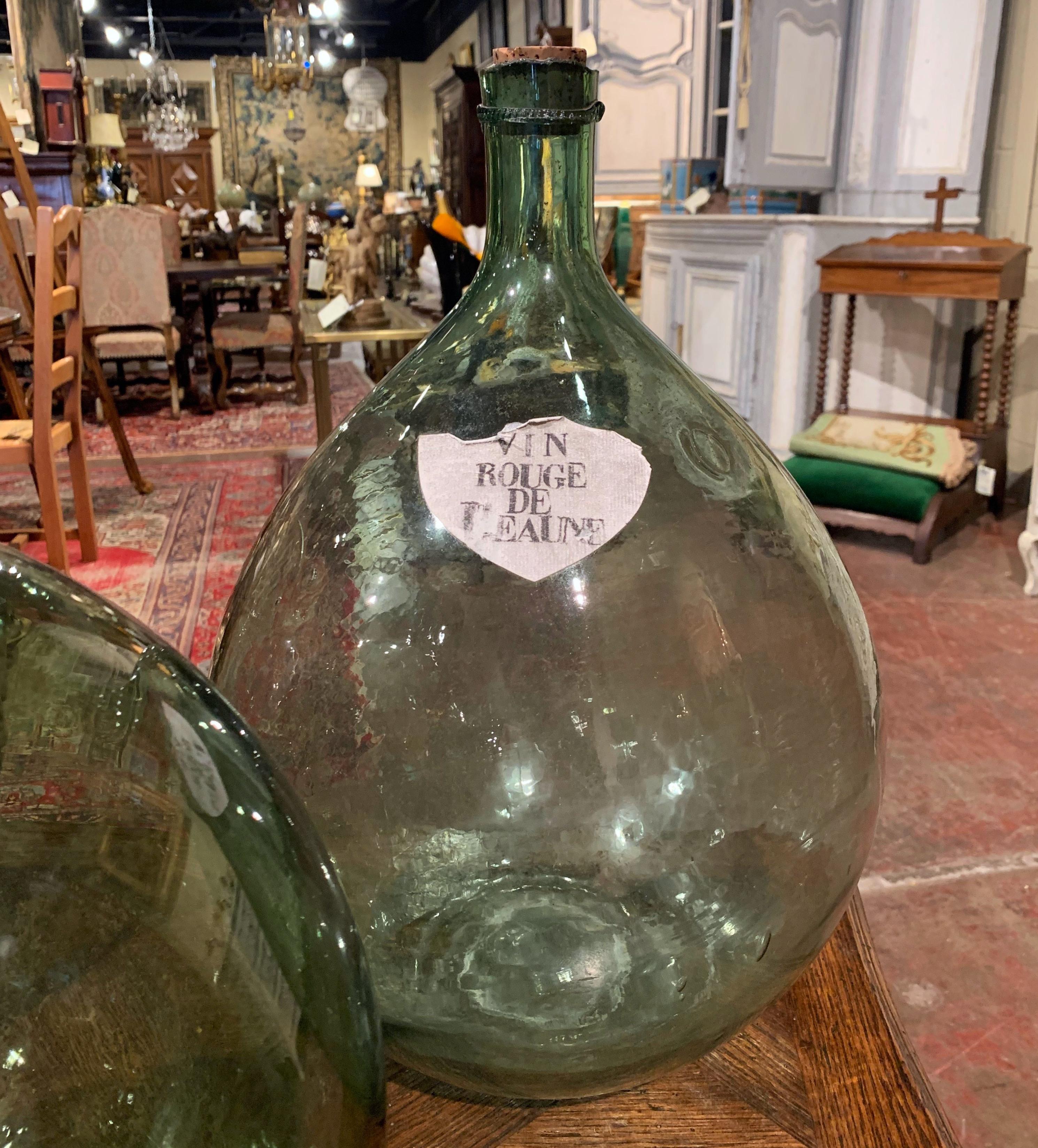 Hand-Painted Four 19th Century French Hand Blown Glass Wine Bottles with Decorative Labels