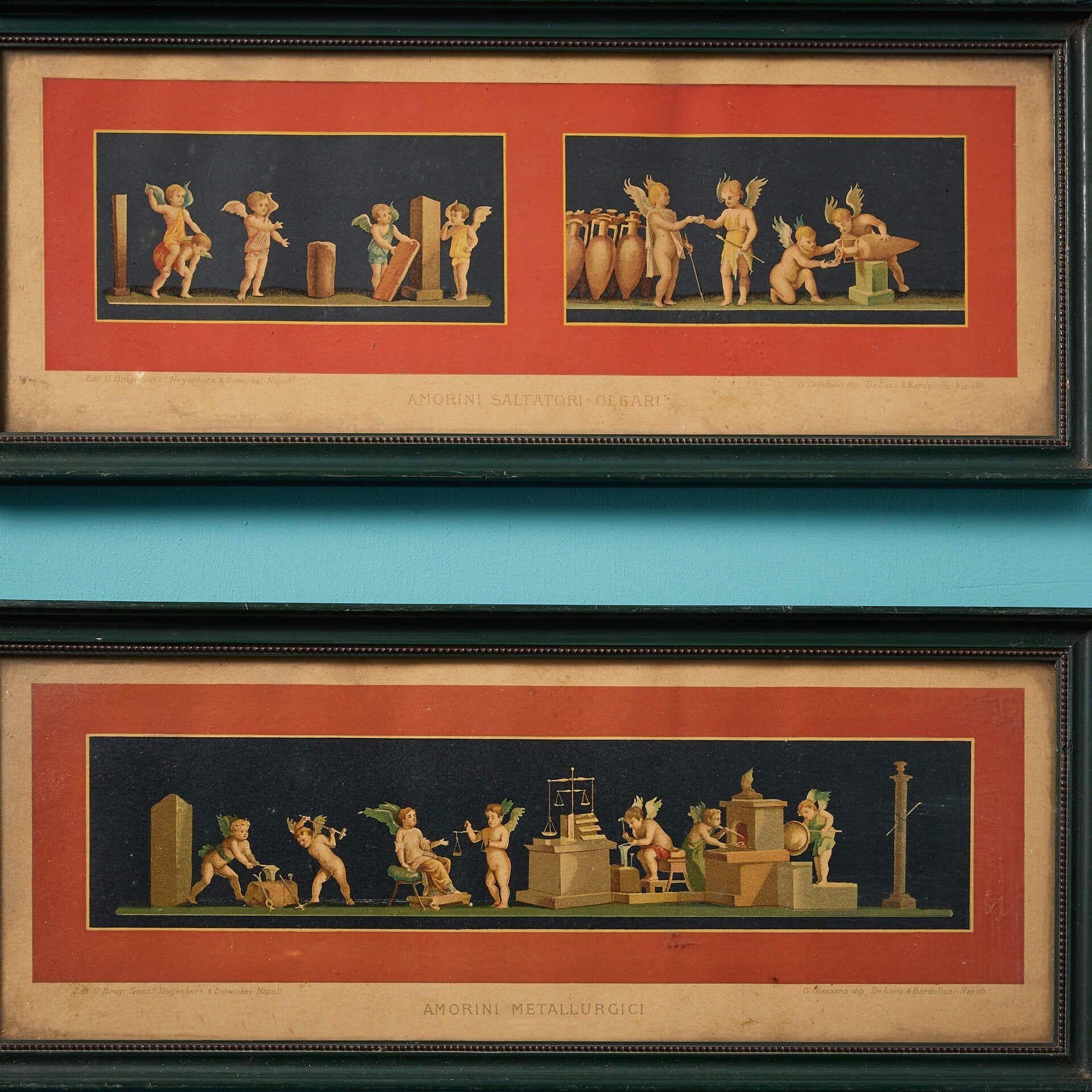 Vier handkolorierte Lithographien von Geramia Discanno aus dem 19. Jahrhundert, die Pompeji darstellen (Italienisch) im Angebot