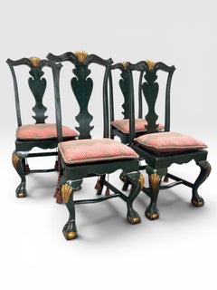 Four 19th Century Queen Anne Style Dark Green Painted Side Chairs.