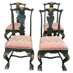 Four 19th Century Queen Anne Style Dark Green Painted Side Chairs.