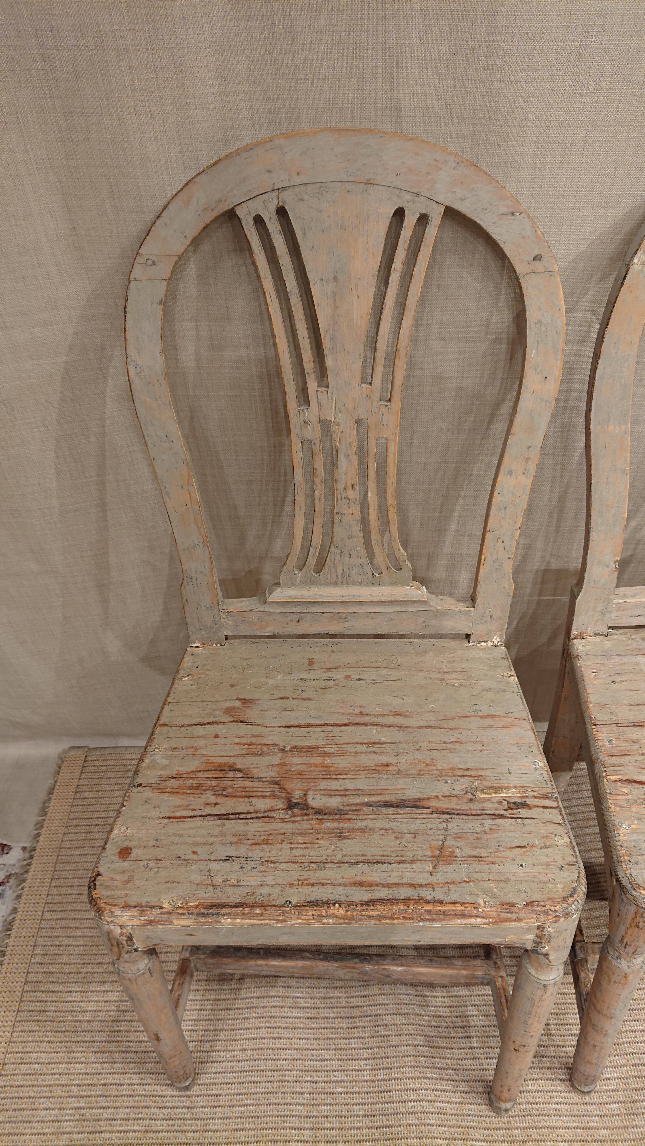 Hand-Carved Four 19th Century Swedish Gustavian Chairs with Original Paint Swedish Antiques