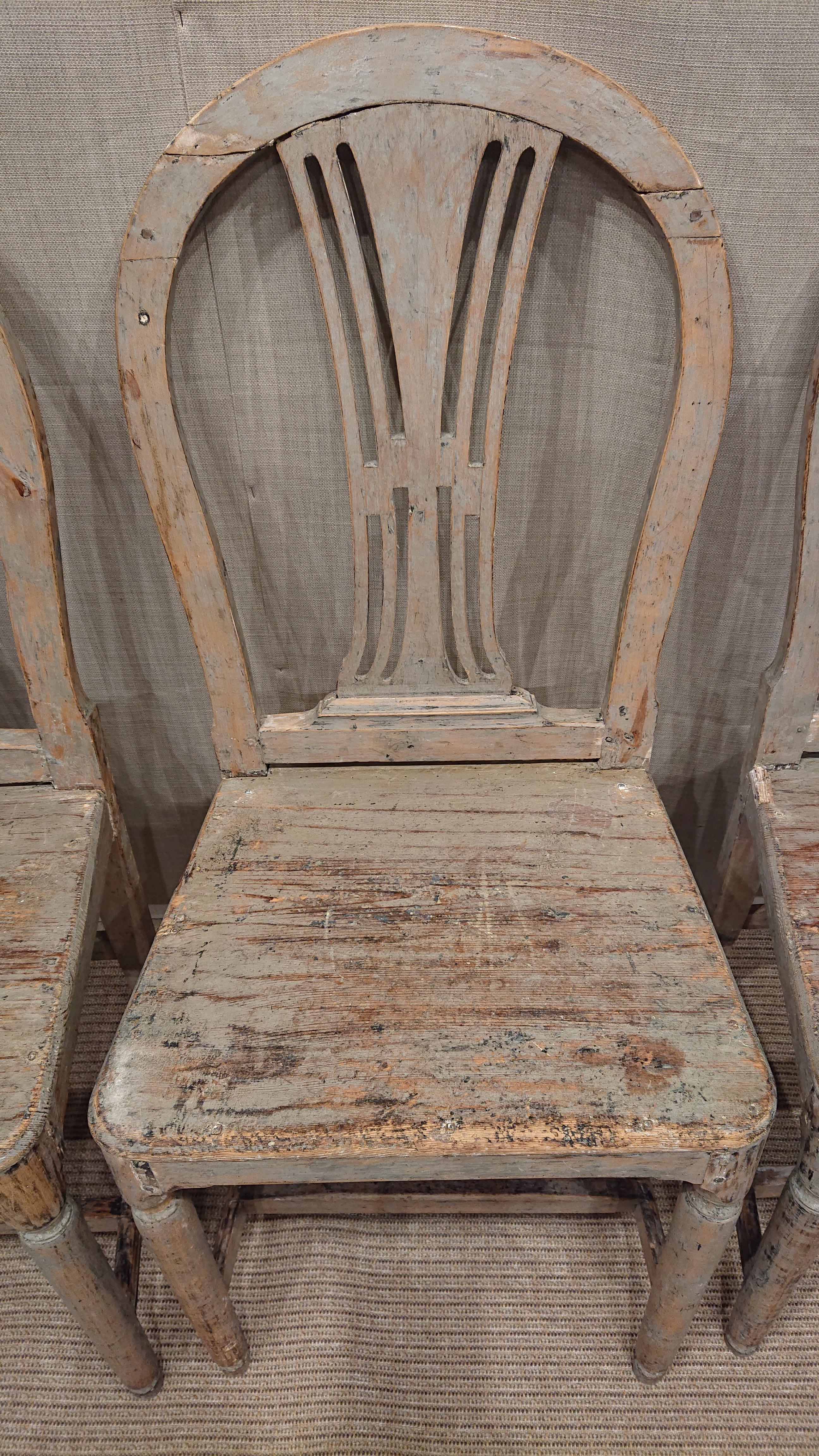 Pine Four 19th Century Swedish Gustavian Chairs with Original Paint Swedish Antiques