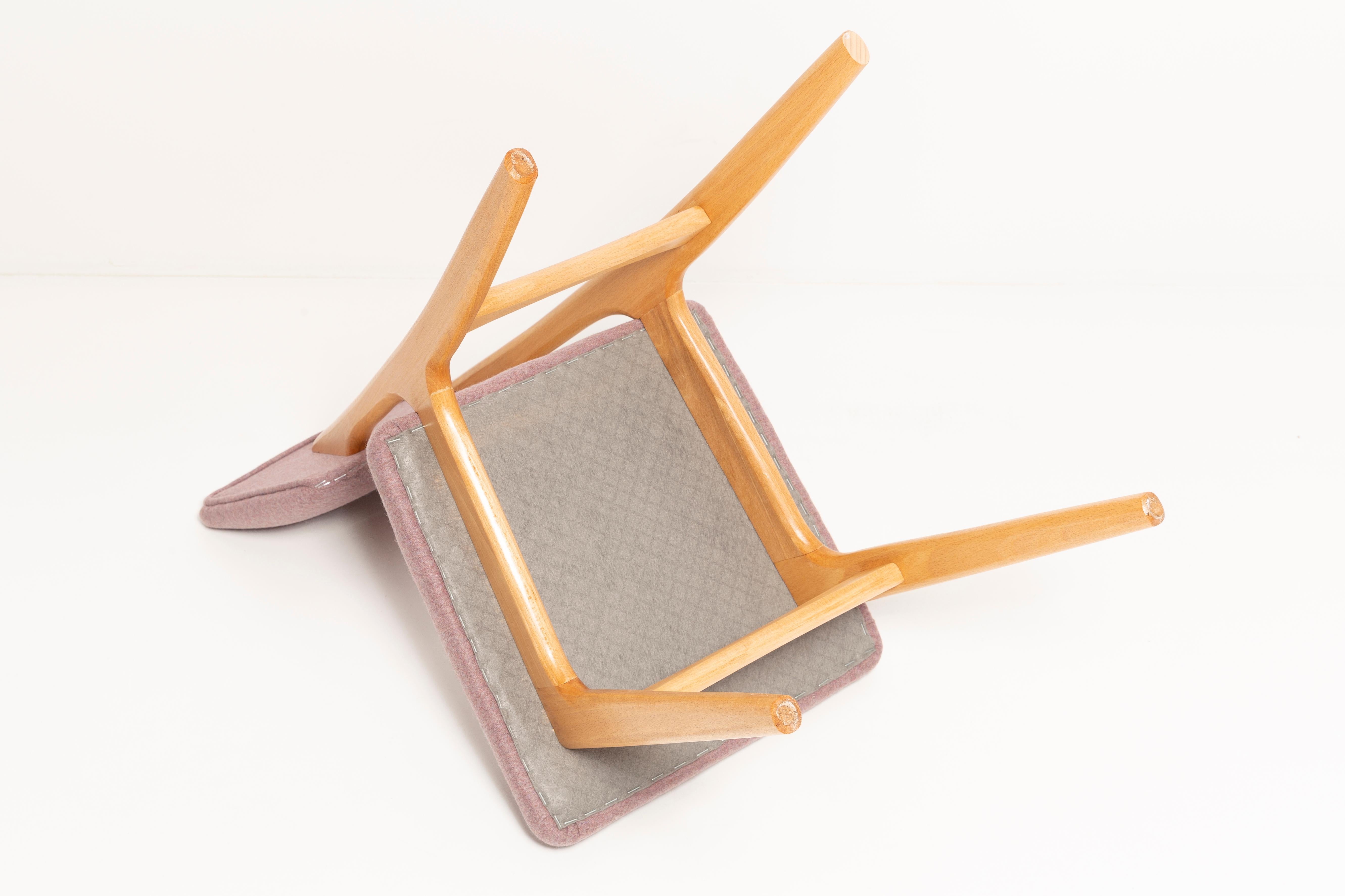 Four 20th Century Butterfly Dining Chairs, Pink Wool, Light Wood, Europe, 1960s For Sale 9