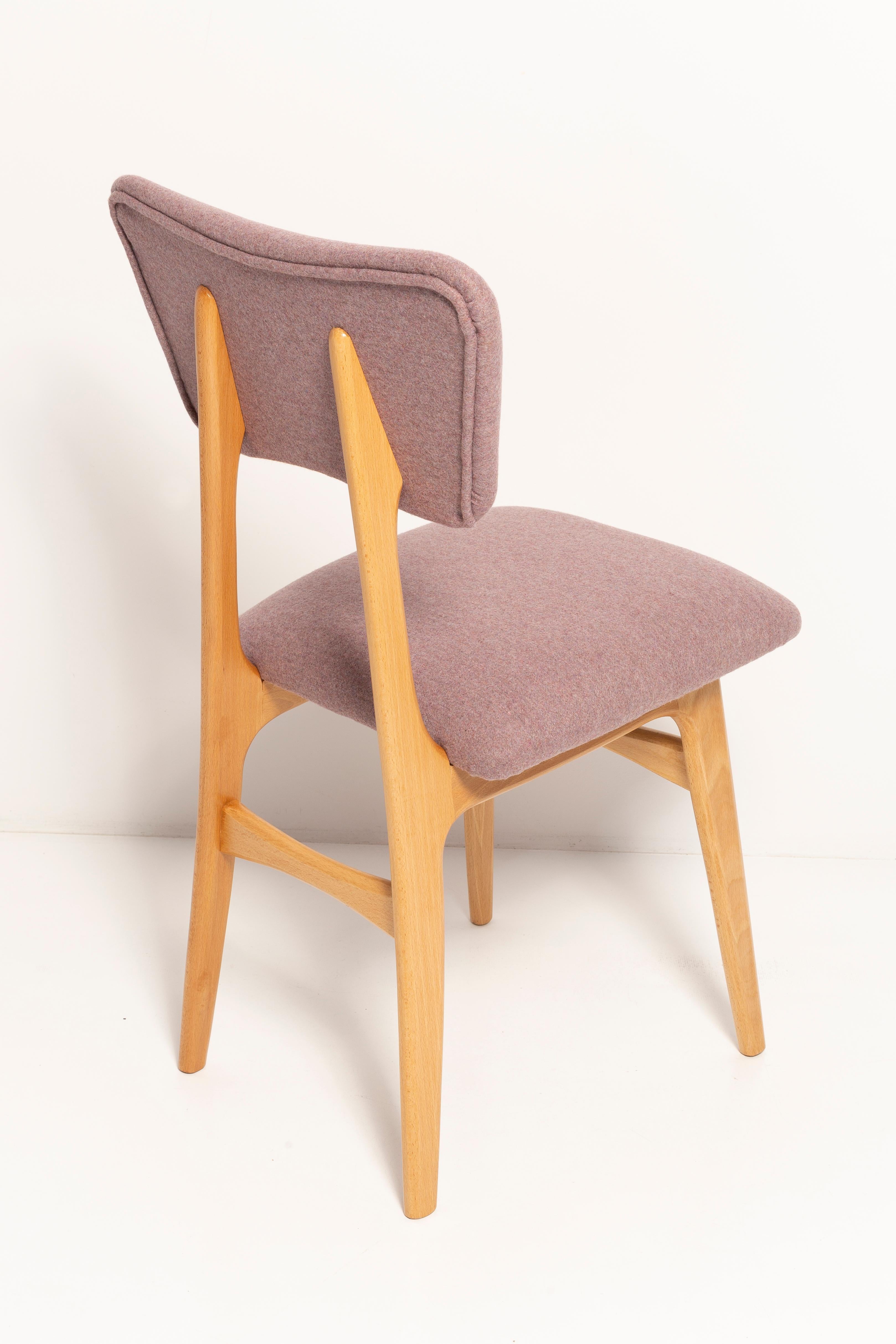 Four 20th Century Butterfly Dining Chairs, Pink Wool, Light Wood, Europe, 1960s For Sale 1