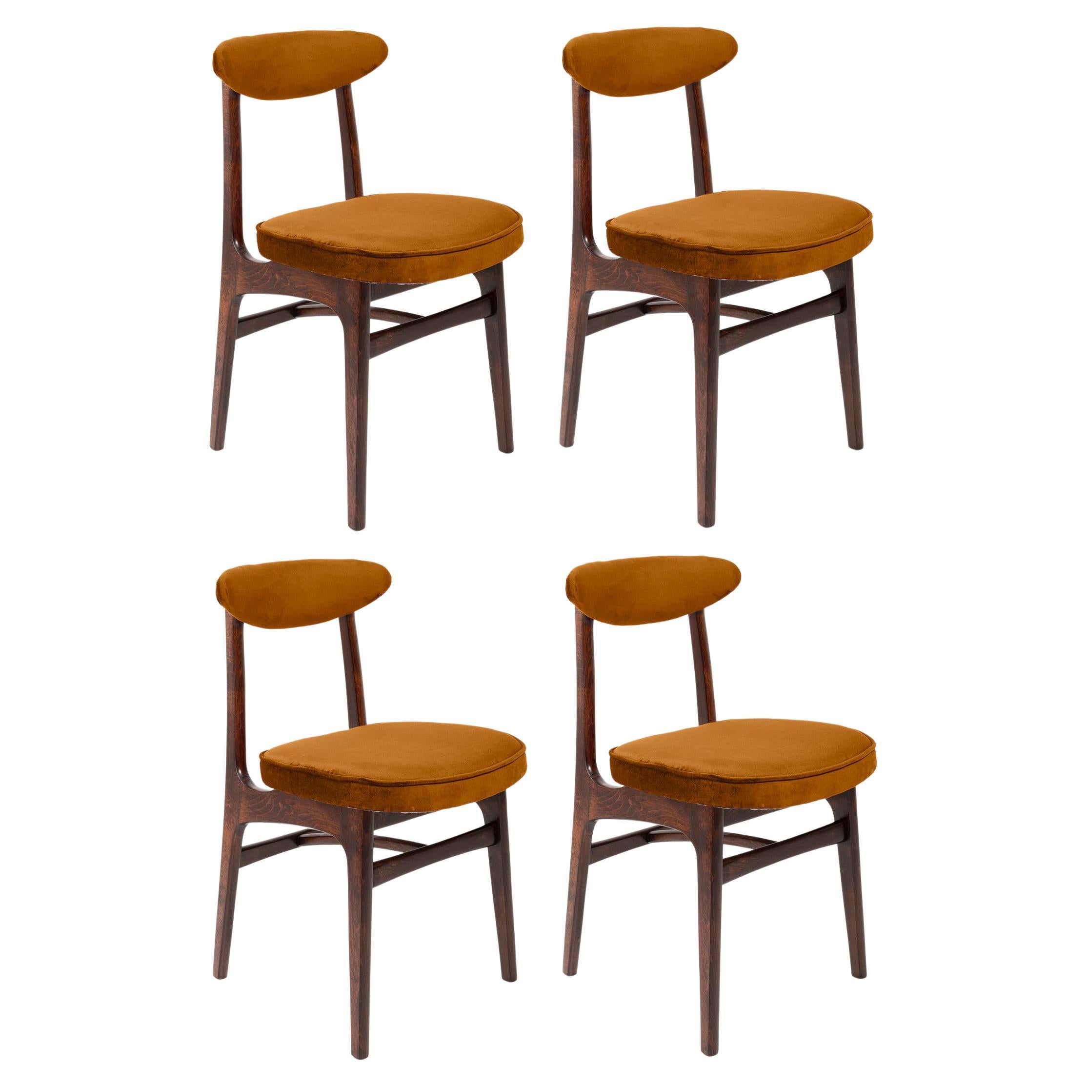 Four 20th Century Copper Velvet Chairs Designed by Rajmund Halas, Europe, 1960s