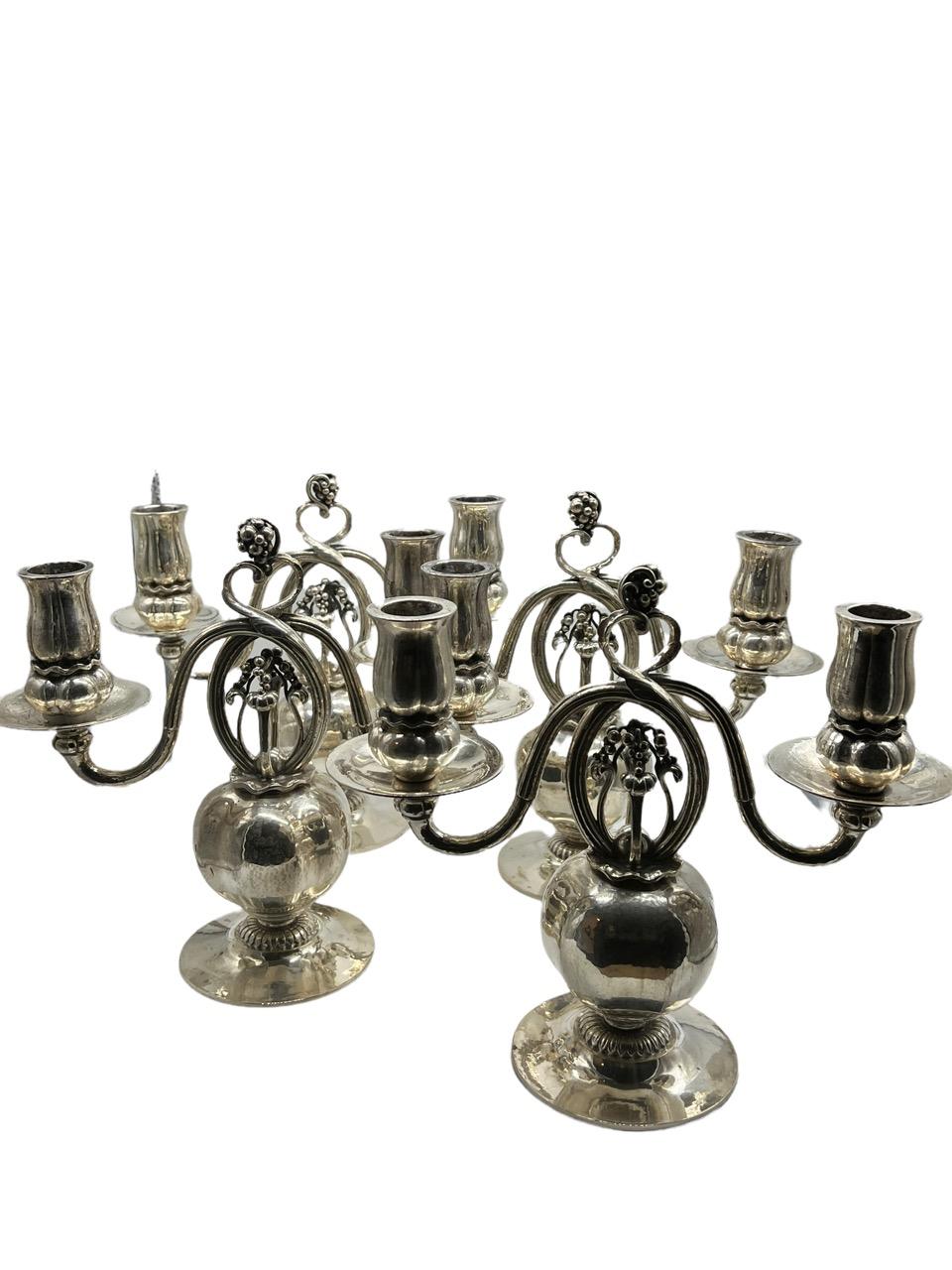 Georg Jensen Four 20th Century Danish Sterling Silver Pomegranate Candelabras For Sale 11