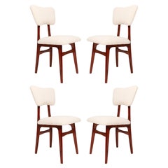 Four 20th Century Light Crème Boucle and Cherry Wood Chairs, 1960s