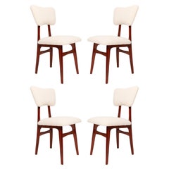 Four 20th Century Light Crème Boucle and Cherry Wood Chairs, 1960s