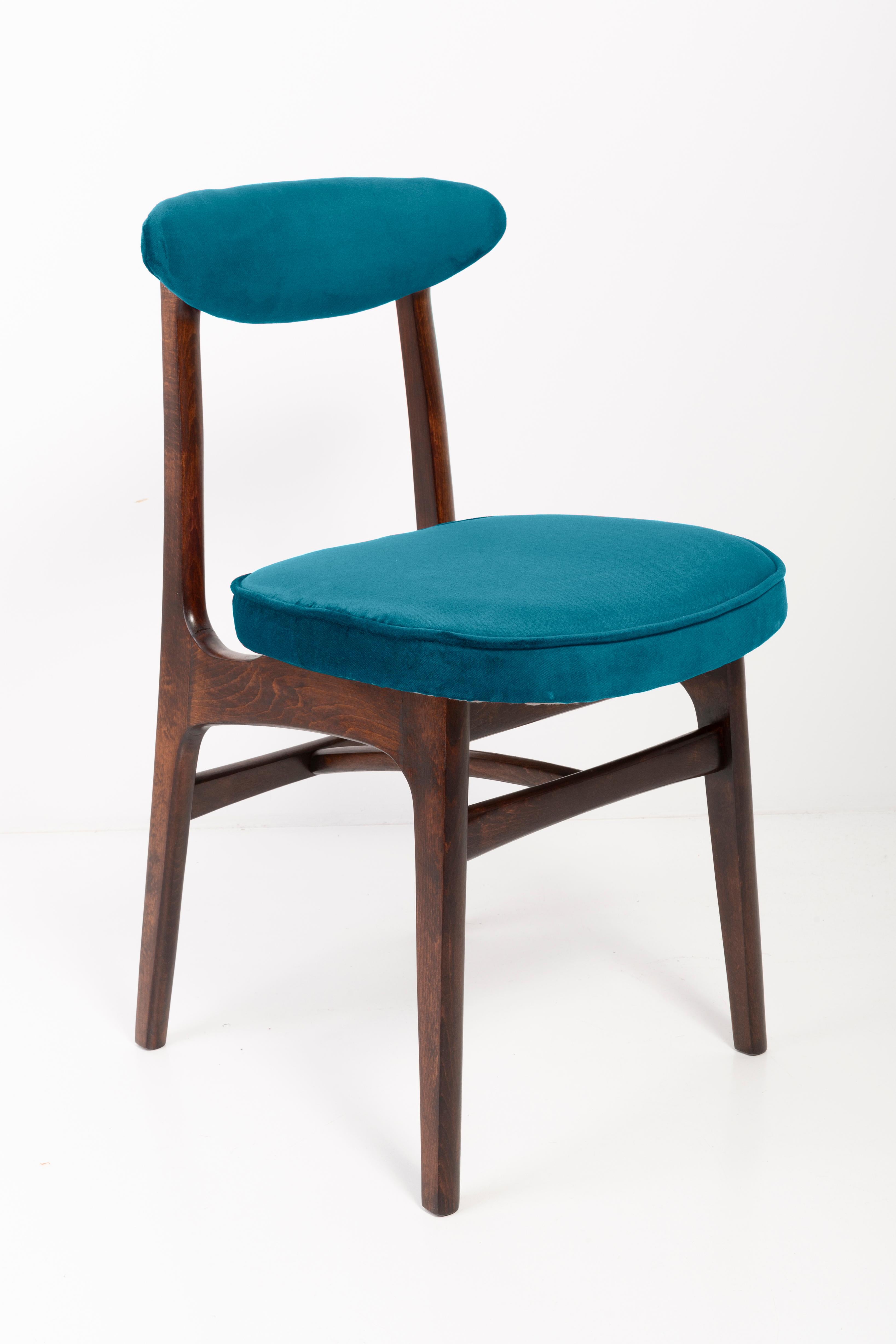 Mid-Century Modern Four 20th Century Petrol Blue Velvet Chairs by Rajmund Halas, Europe, 1960s For Sale