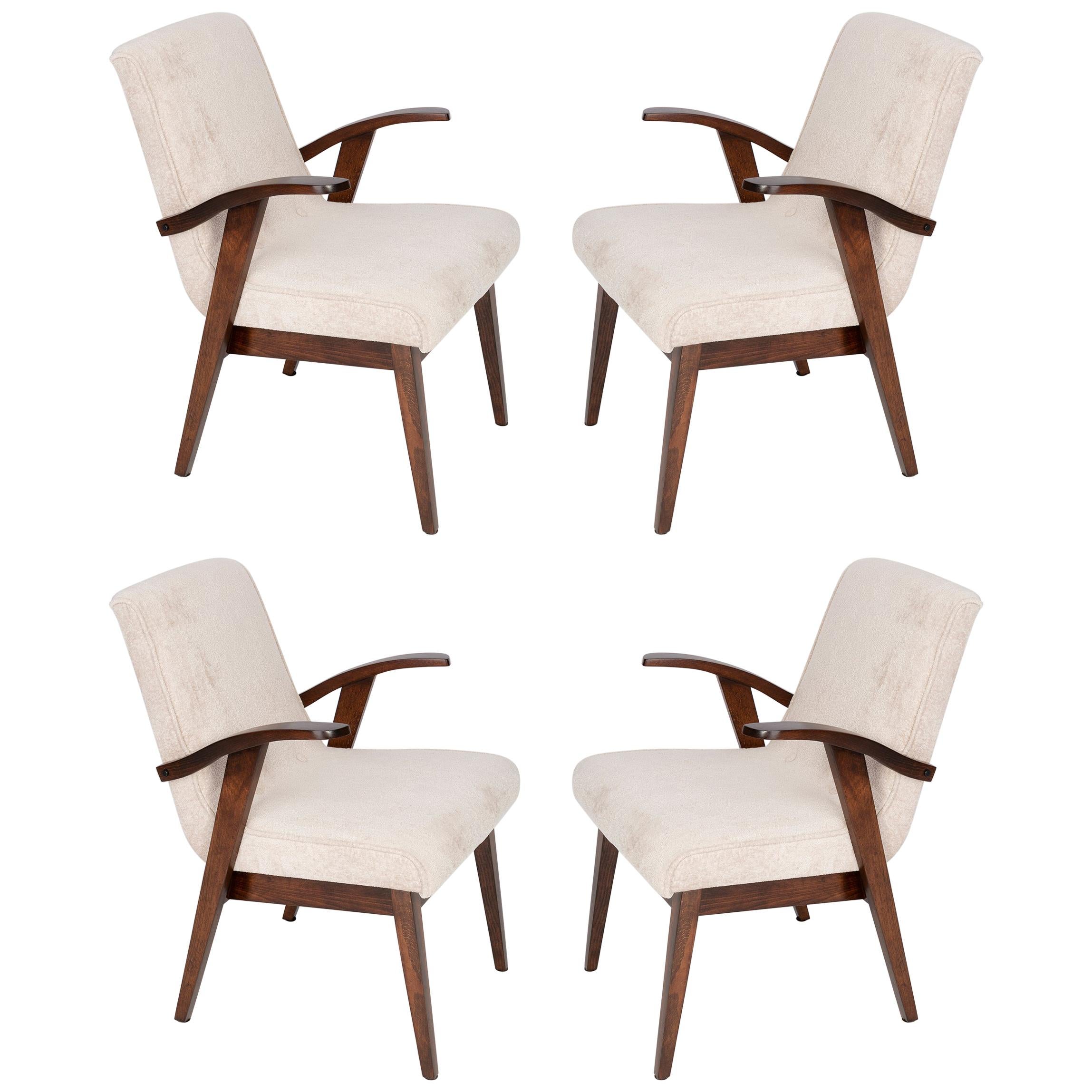 Four 20th Century Vintage Light Cream Armchairs by Mieczyslaw Puchala, 1960s
