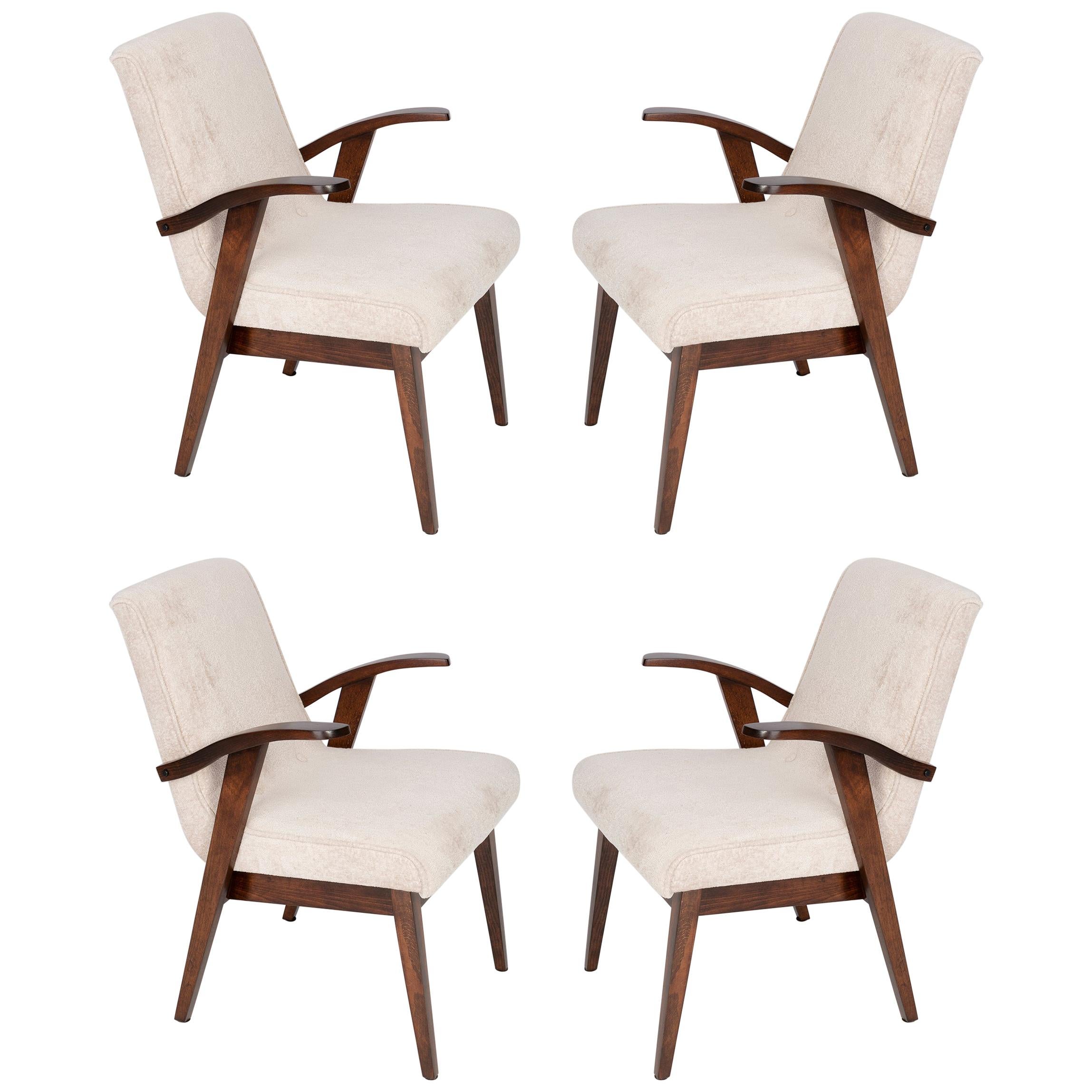 Four 20th Century Vintage Light Cream Armchairs by Mieczyslaw Puchala, 1960s