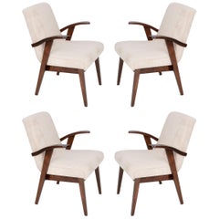 Four 20th Century Vintage Light Cream Armchairs by Mieczyslaw Puchala, 1960s