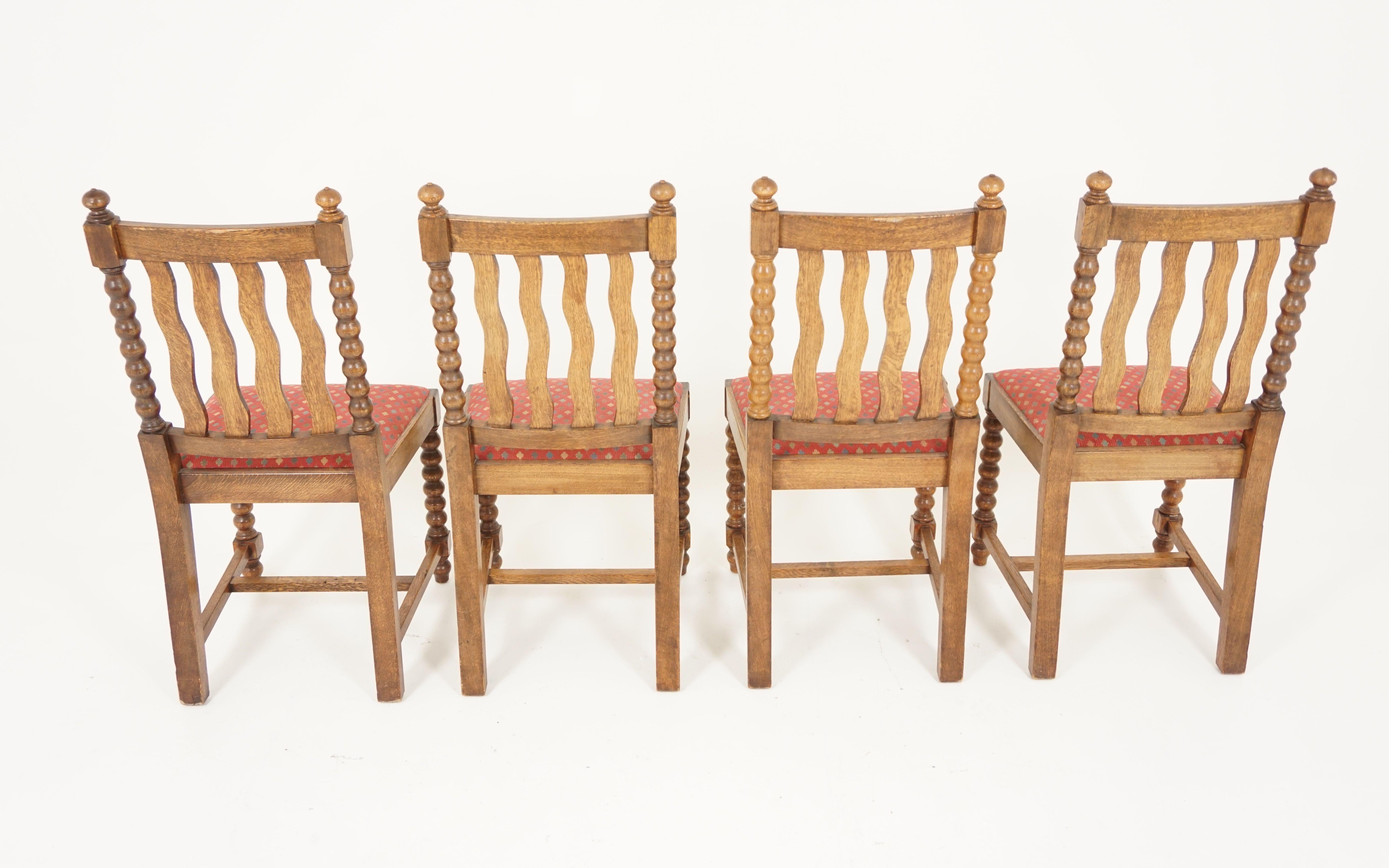 Four '4' Antique Oak Bobbin Leg Dining Chairs, Oak, Scotland 1920, B839 2
