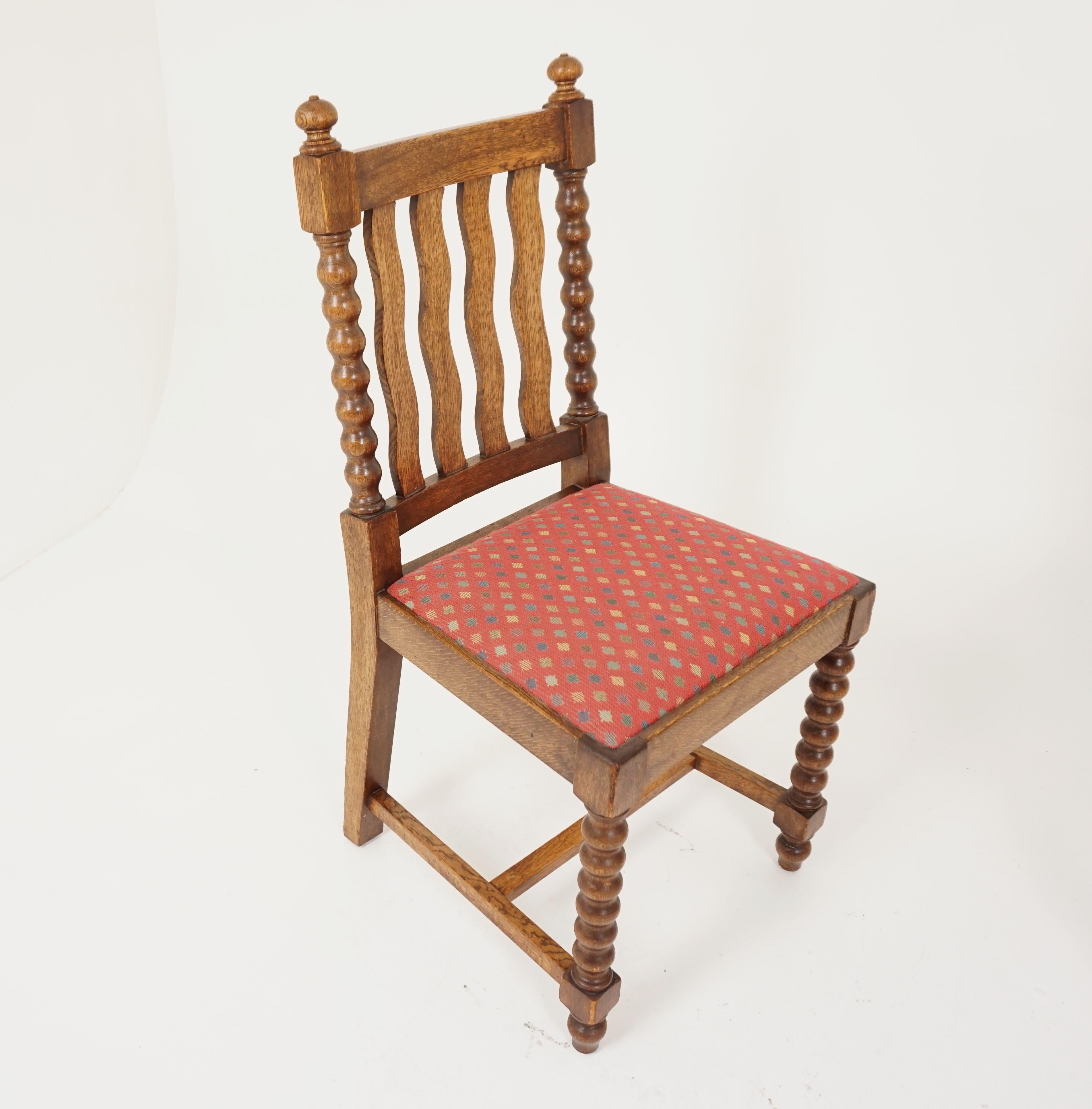 Hand-Crafted Four '4' Antique Oak Bobbin Leg Dining Chairs, Oak, Scotland 1920, B839