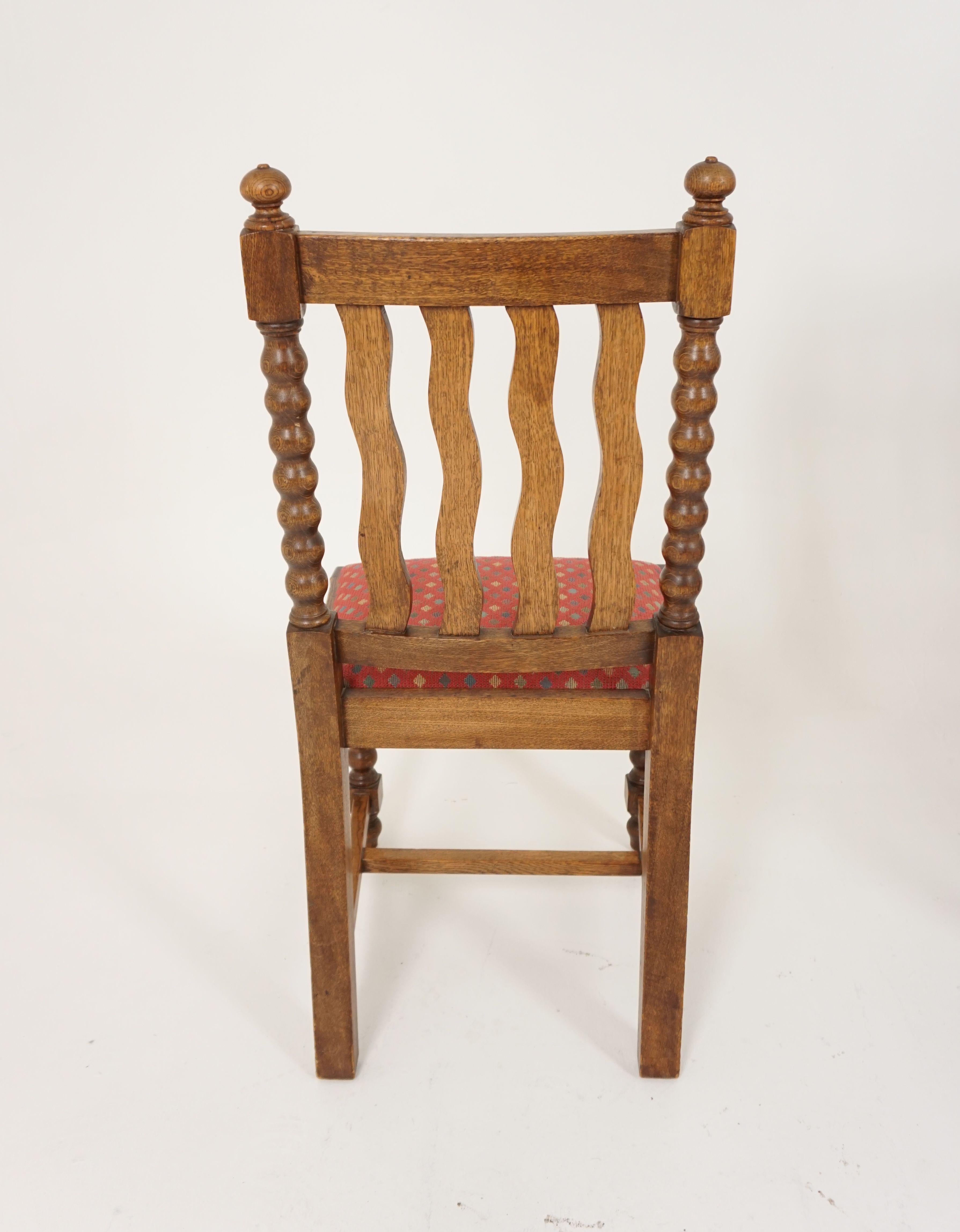 Four '4' Antique Oak Bobbin Leg Dining Chairs, Oak, Scotland 1920, B839 In Good Condition In Vancouver, BC