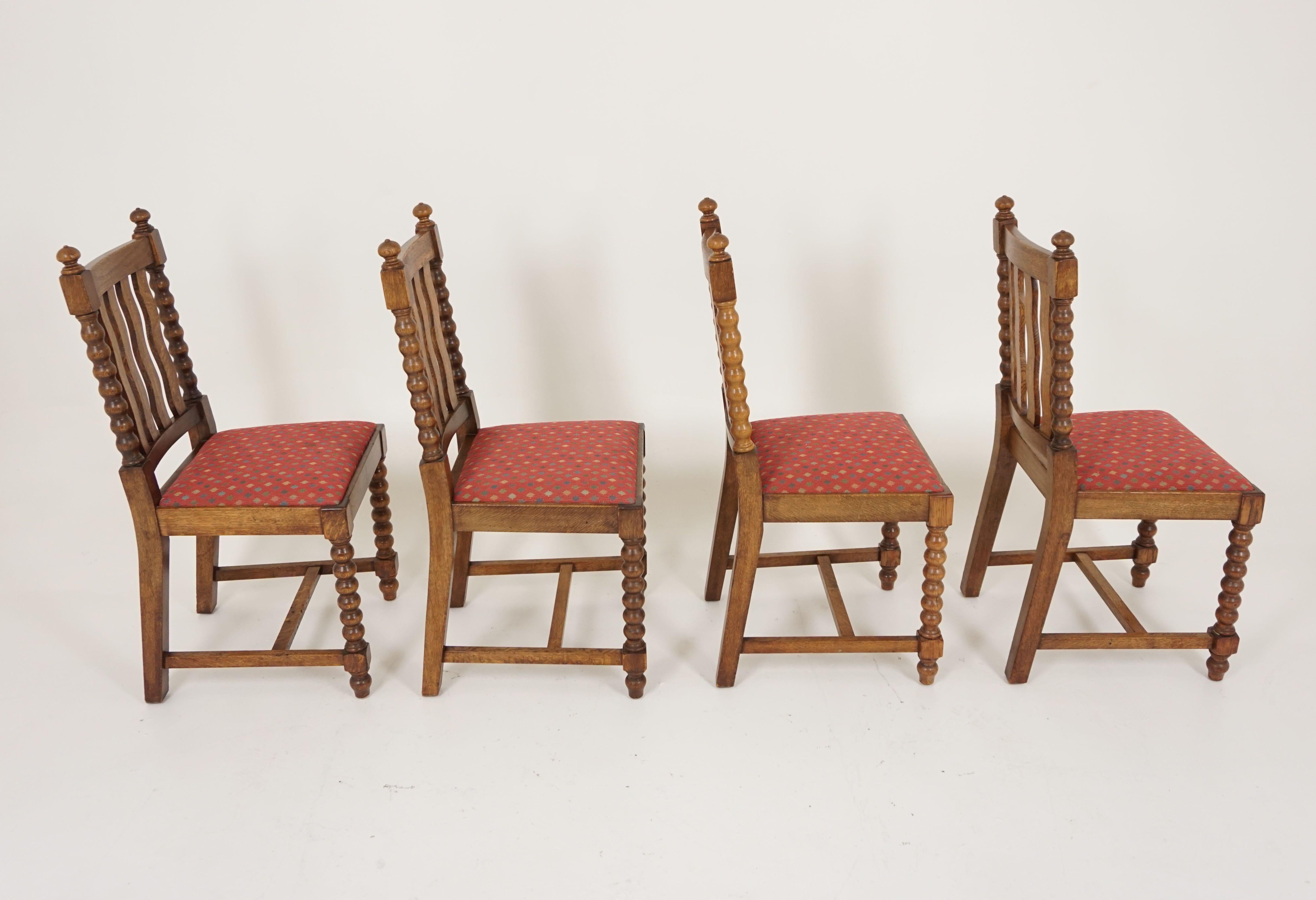 Four '4' Antique Oak Bobbin Leg Dining Chairs, Oak, Scotland 1920, B839 1